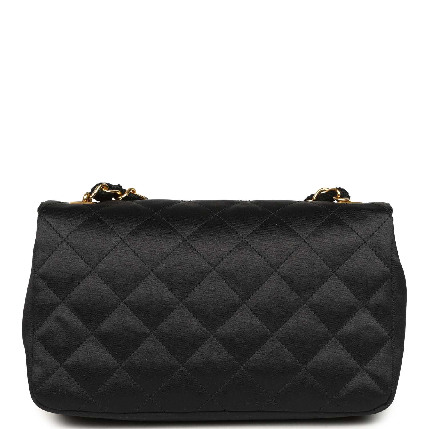 Vintage Chanel Mini Rectangular Flap Bag Black Satin Gold Hardware