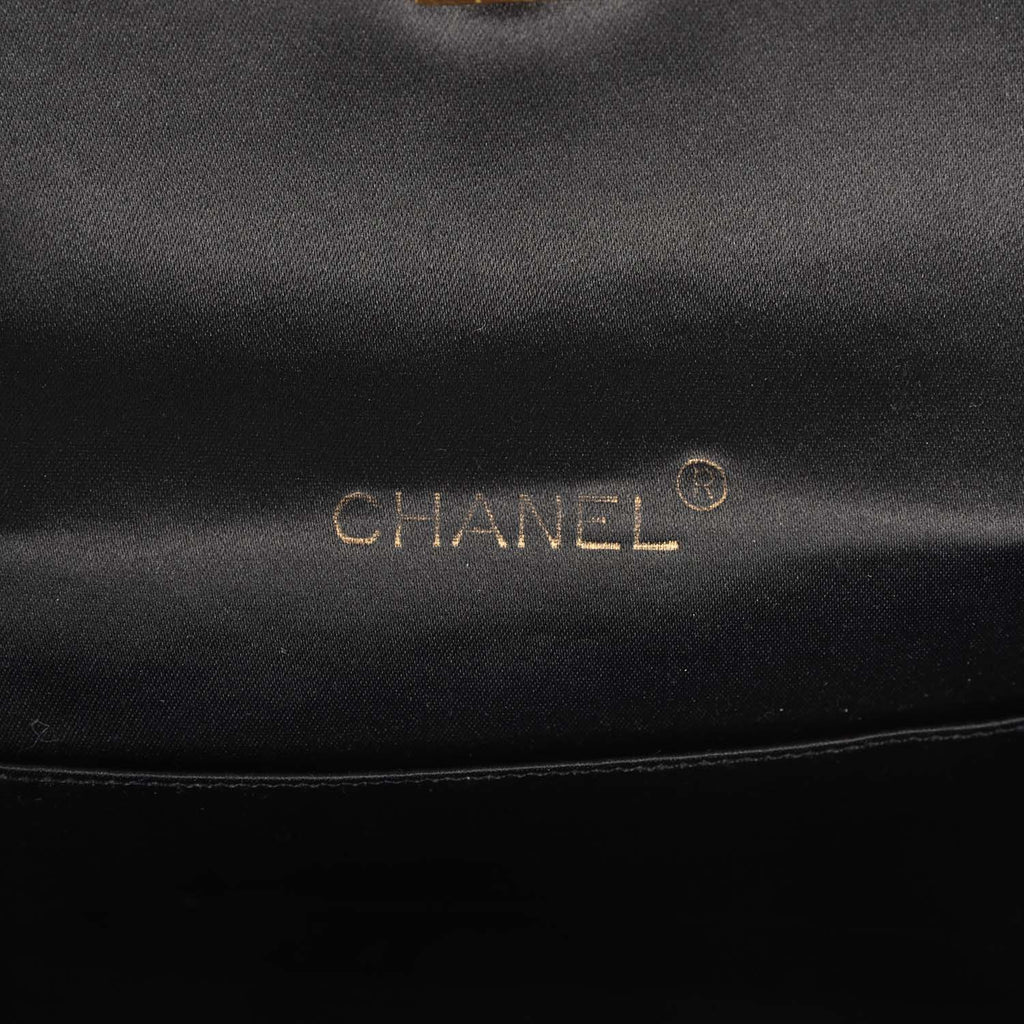 Vintage Chanel Mini Rectangular Flap Bag Black Satin Gold Hardware
