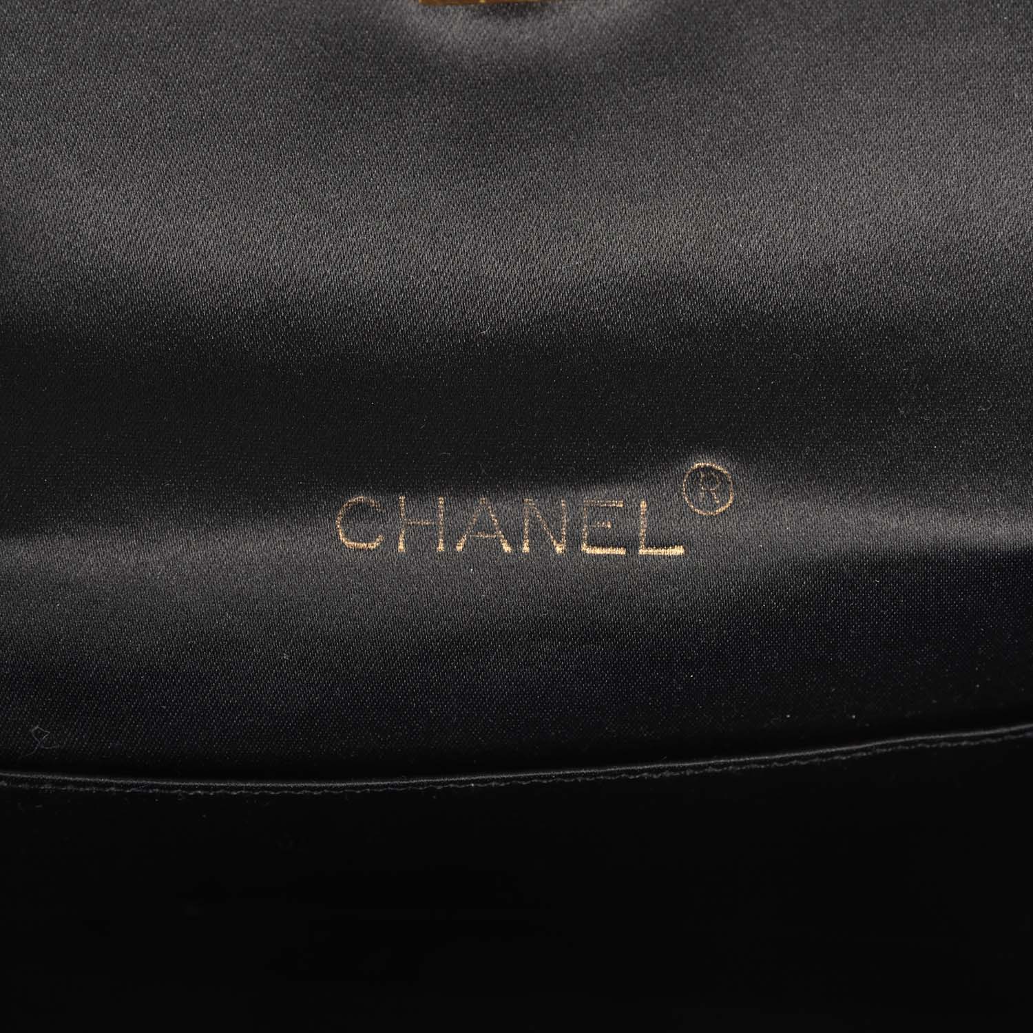 Vintage Chanel Mini Rectangular Flap Bag Black Satin Gold Hardware