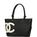 Vintage Chanel Large Cambon Ligne Tote Black Calfskin Silver Hardware