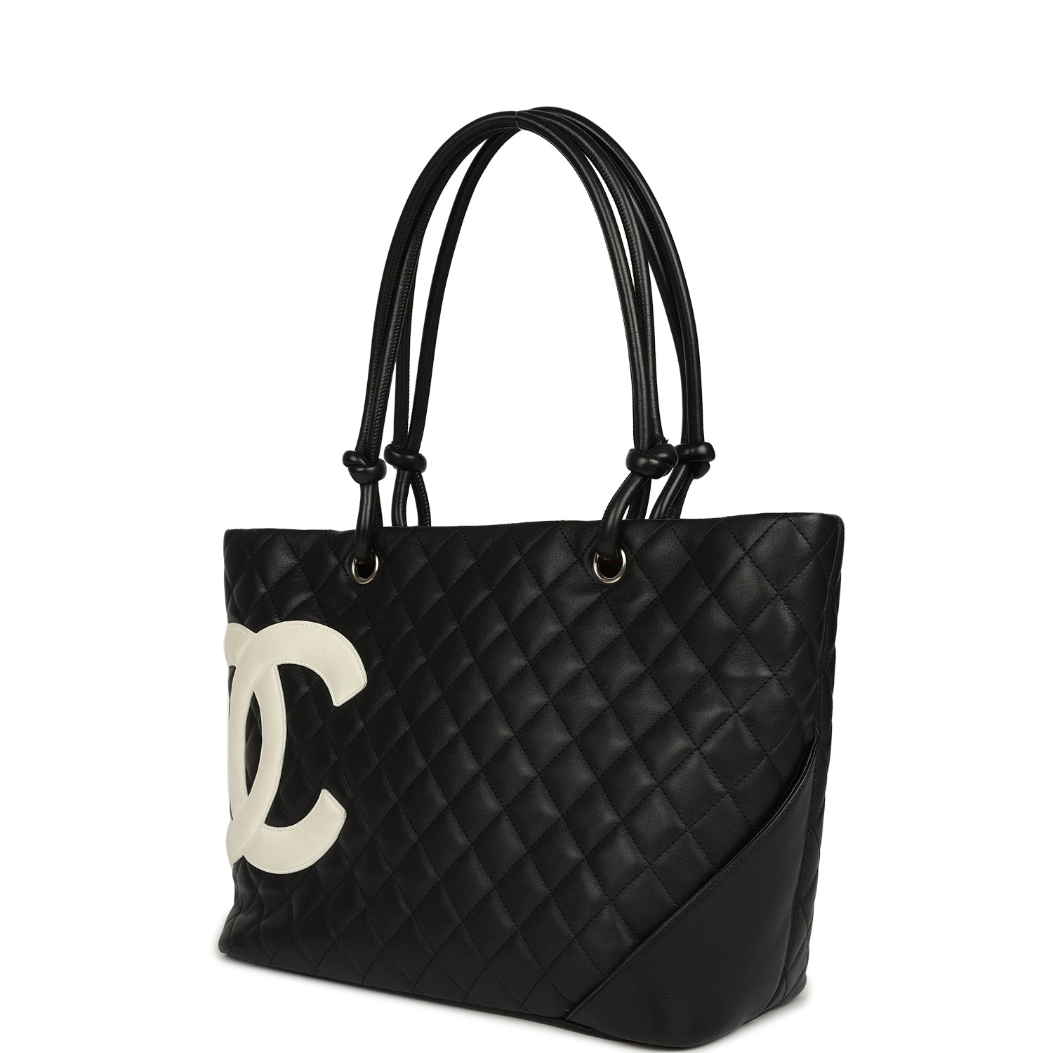 Vintage Chanel Large Cambon Ligne Tote Black Calfskin Silver Hardware