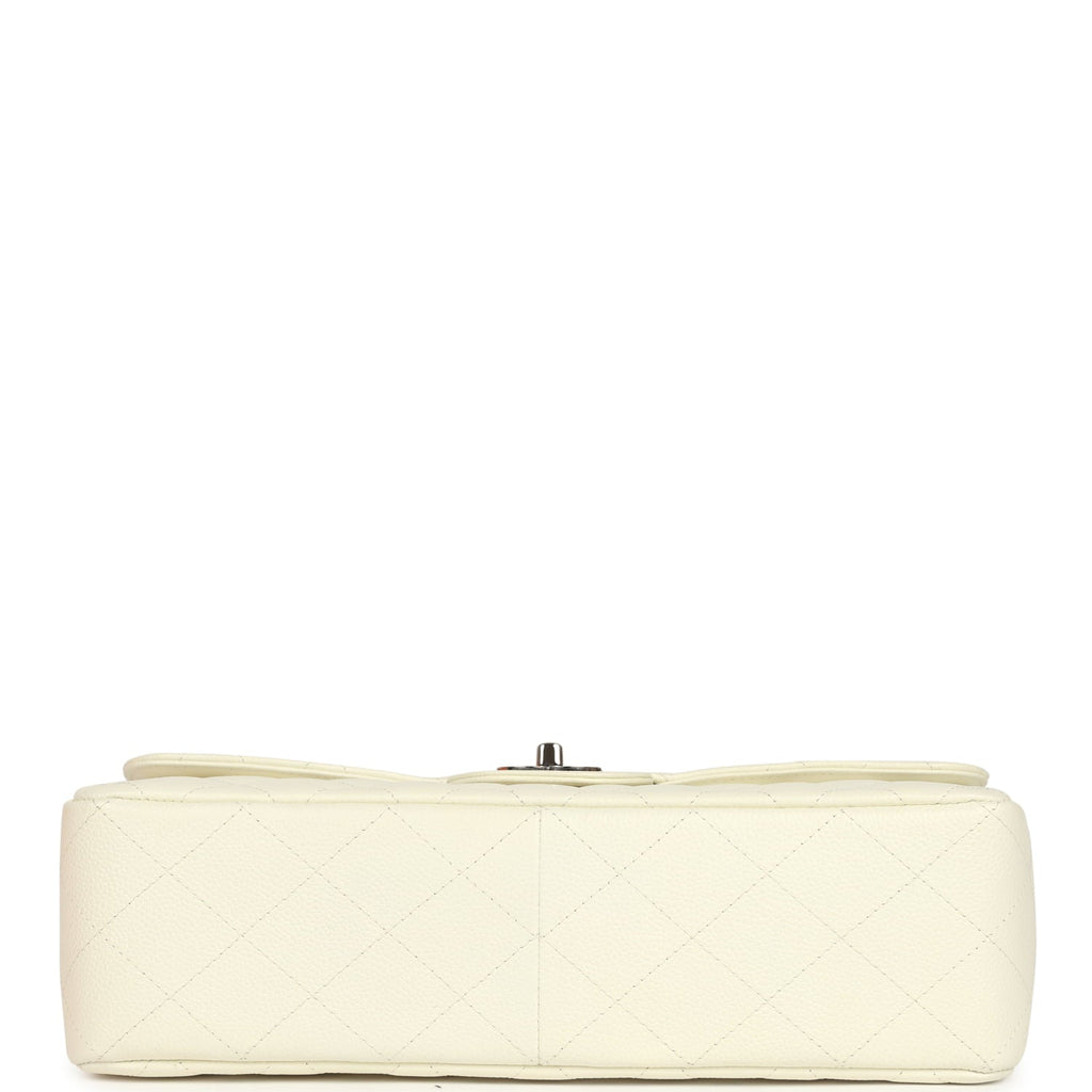 Vintage Chanel Classic Jumbo Single Flap Bag White Caviar Silver Hardware