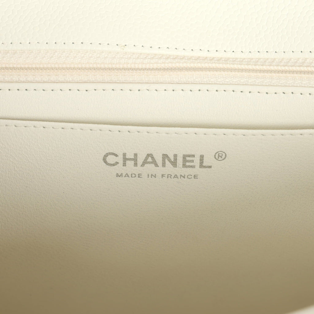 Vintage Chanel Classic Jumbo Single Flap Bag White Caviar Silver Hardware