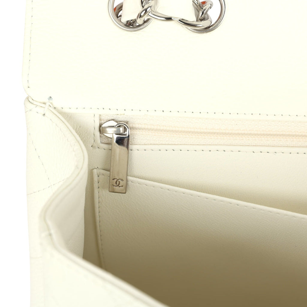 Vintage Chanel Classic Jumbo Single Flap Bag White Caviar Silver Hardware