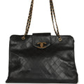 Vintage Chanel XL Supermodel Tote Bag Black Calfskin Gold Hardware