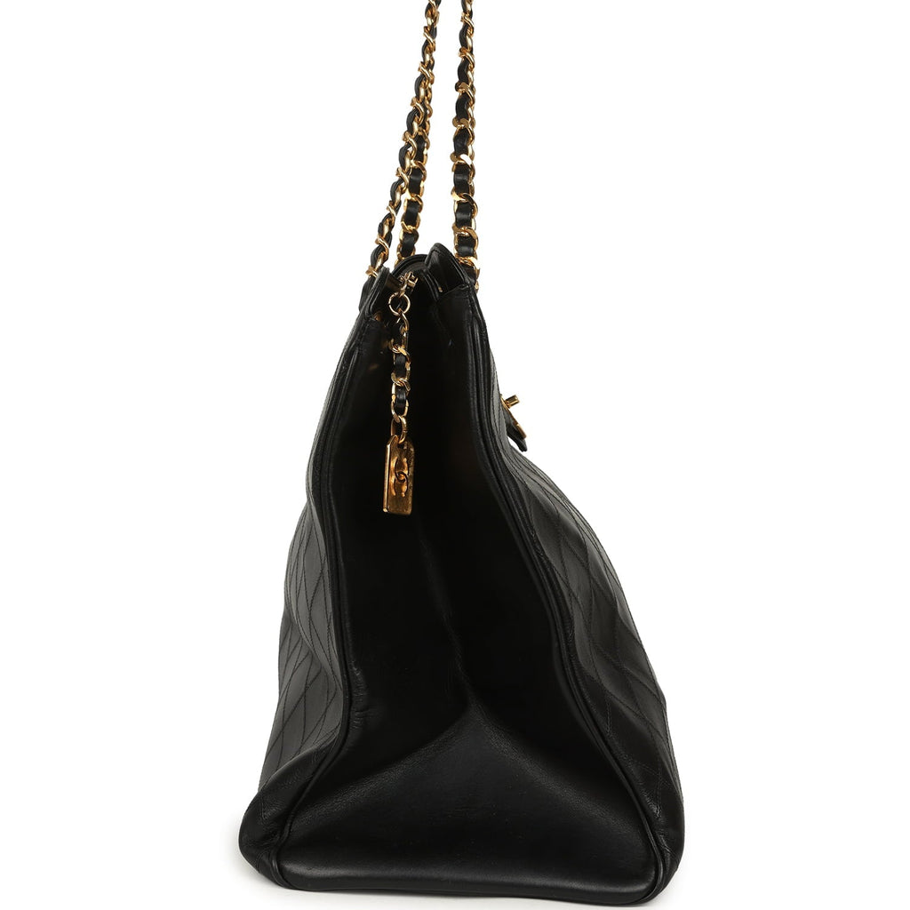 Vintage Chanel XL Supermodel Tote Bag Black Calfskin Gold Hardware