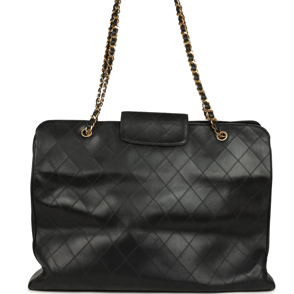 Vintage Chanel XL Supermodel Tote Bag Black Calfskin Gold Hardware