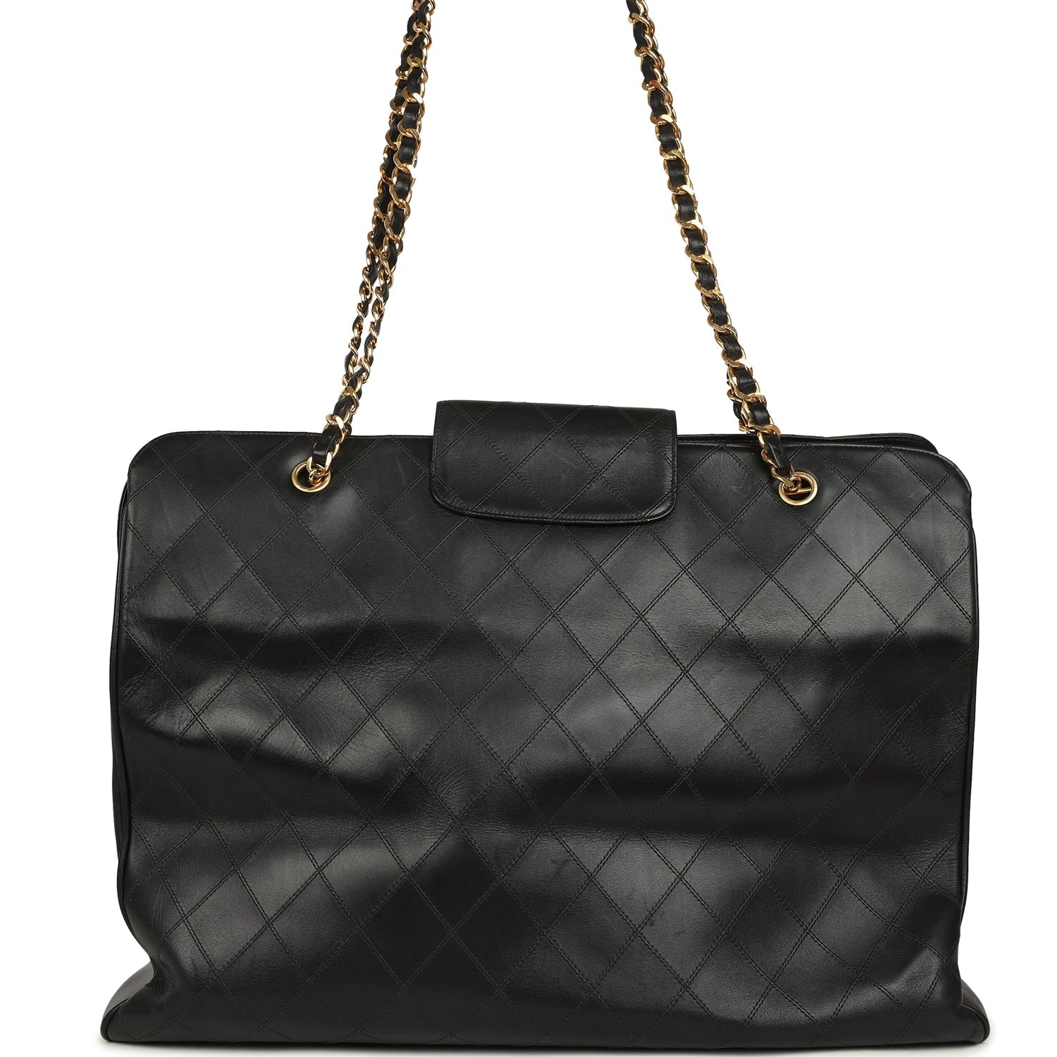 Vintage Chanel XL Supermodel Tote Bag Black Calfskin Gold Hardware
