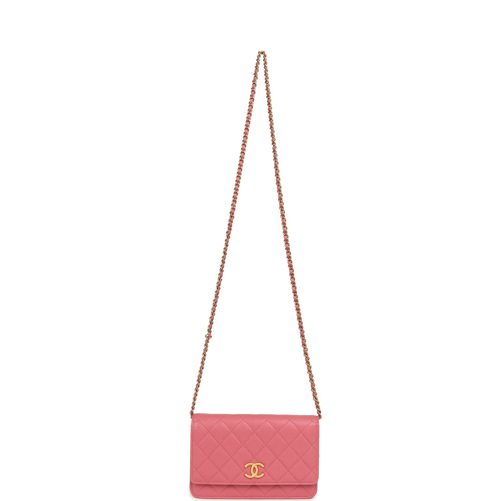 Chanel Classic Wallet On Chain WOC Pink Caviar Brushed Gold Hardware