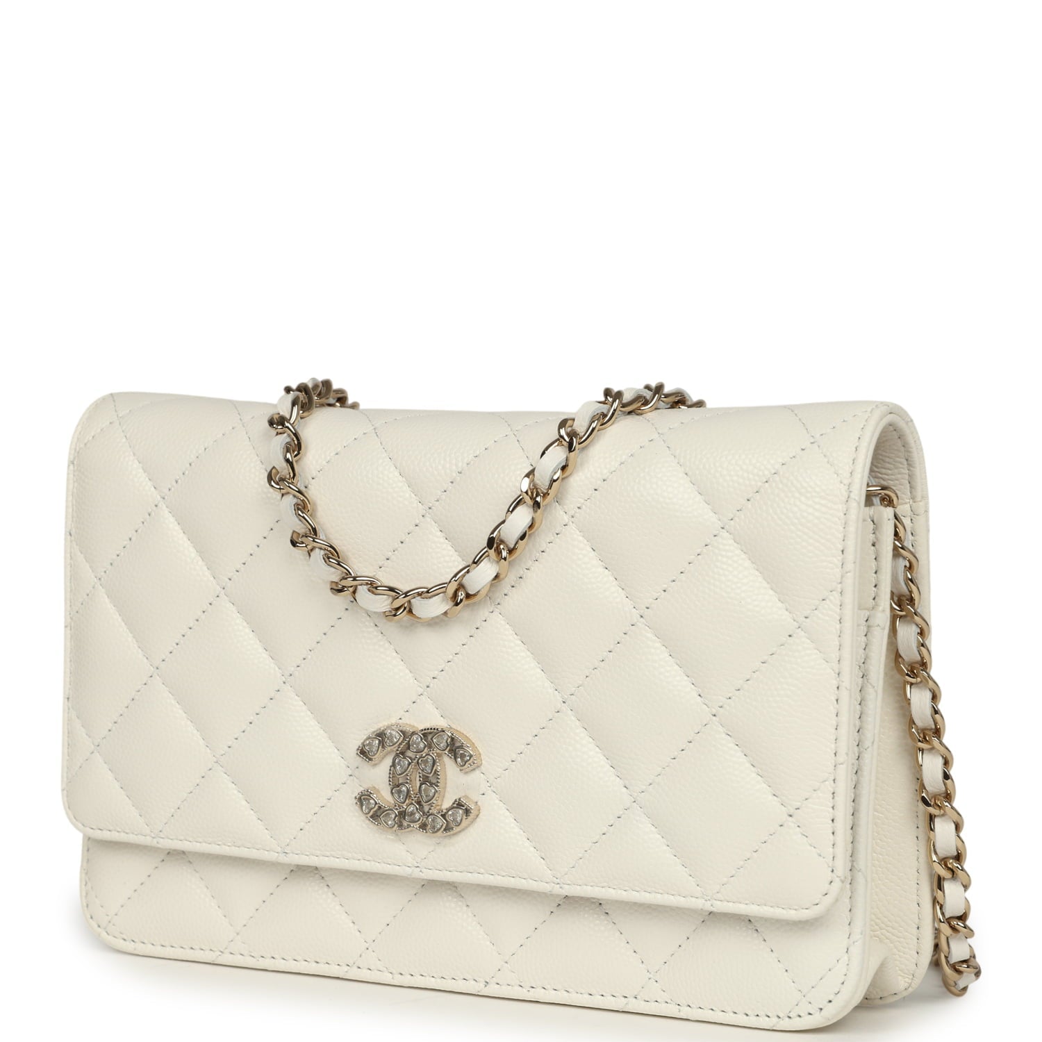 Chanel Wallet On Chain WOC White Shiny Caviar Light Gold Hardware