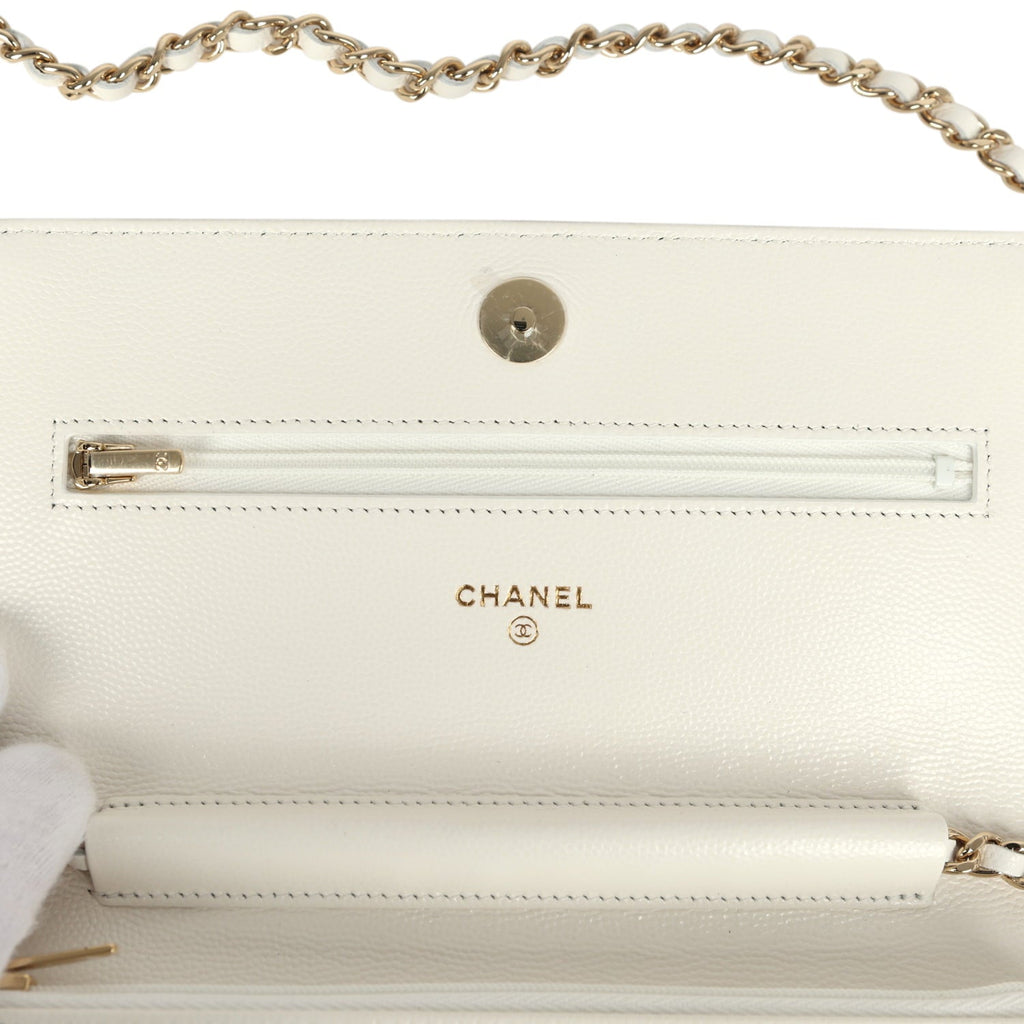 Chanel Wallet On Chain WOC White Shiny Caviar Light Gold Hardware