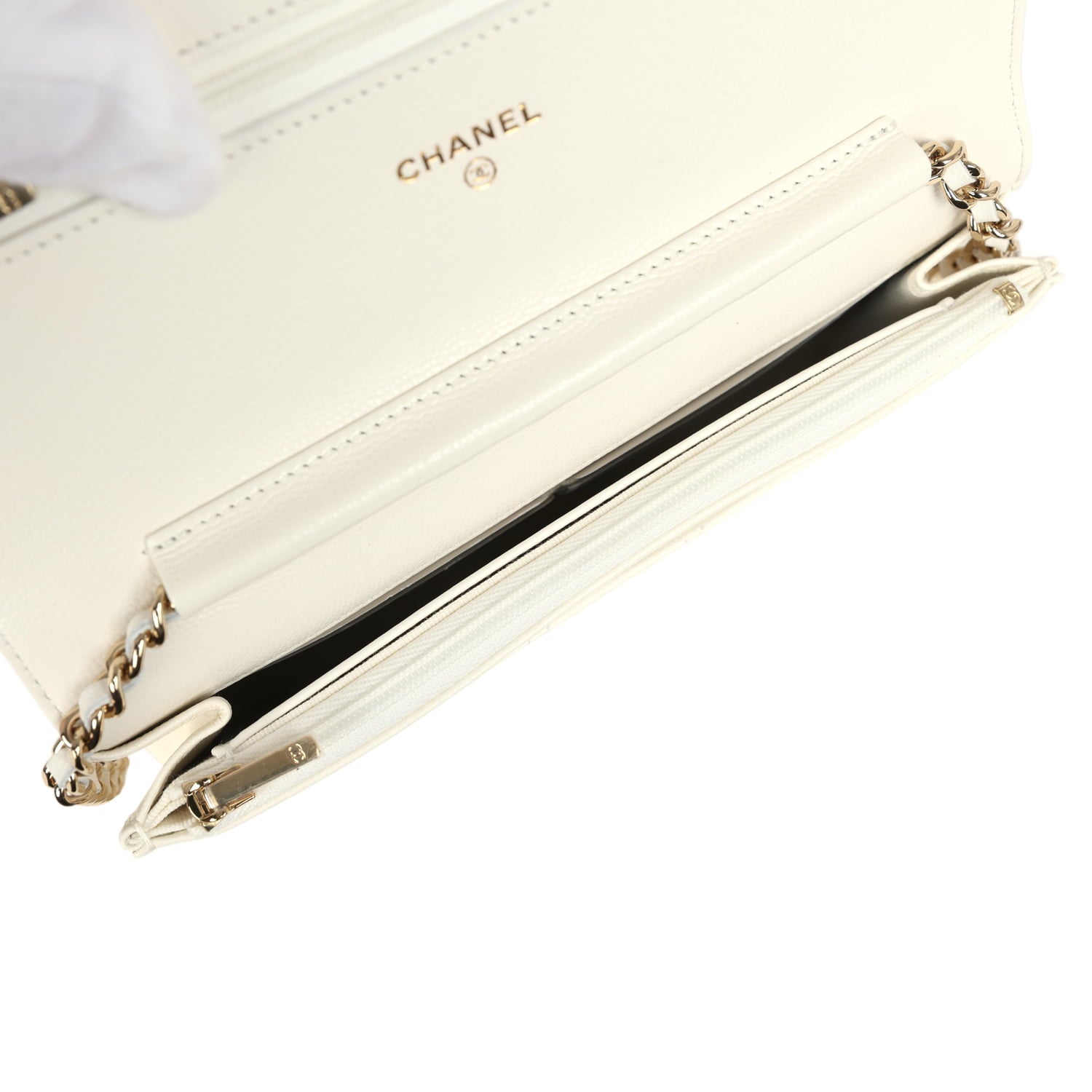Chanel Wallet On Chain WOC White Shiny Caviar Light Gold Hardware