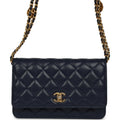 Chanel "Twist Your Buttons" Wallet On Chain WOC Navy Blue Shiny Caviar Antique Gold Hardware