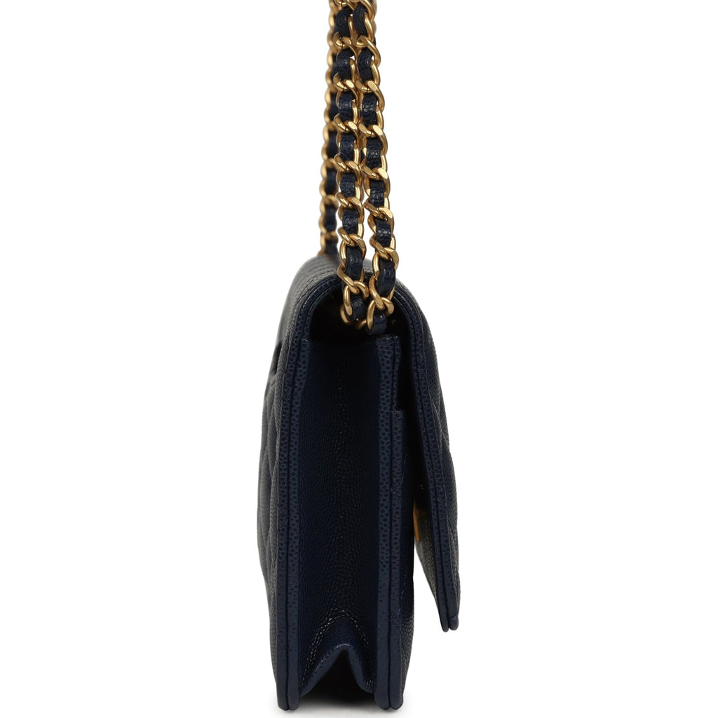 Chanel "Twist Your Buttons" Wallet On Chain WOC Navy Blue Shiny Caviar Antique Gold Hardware