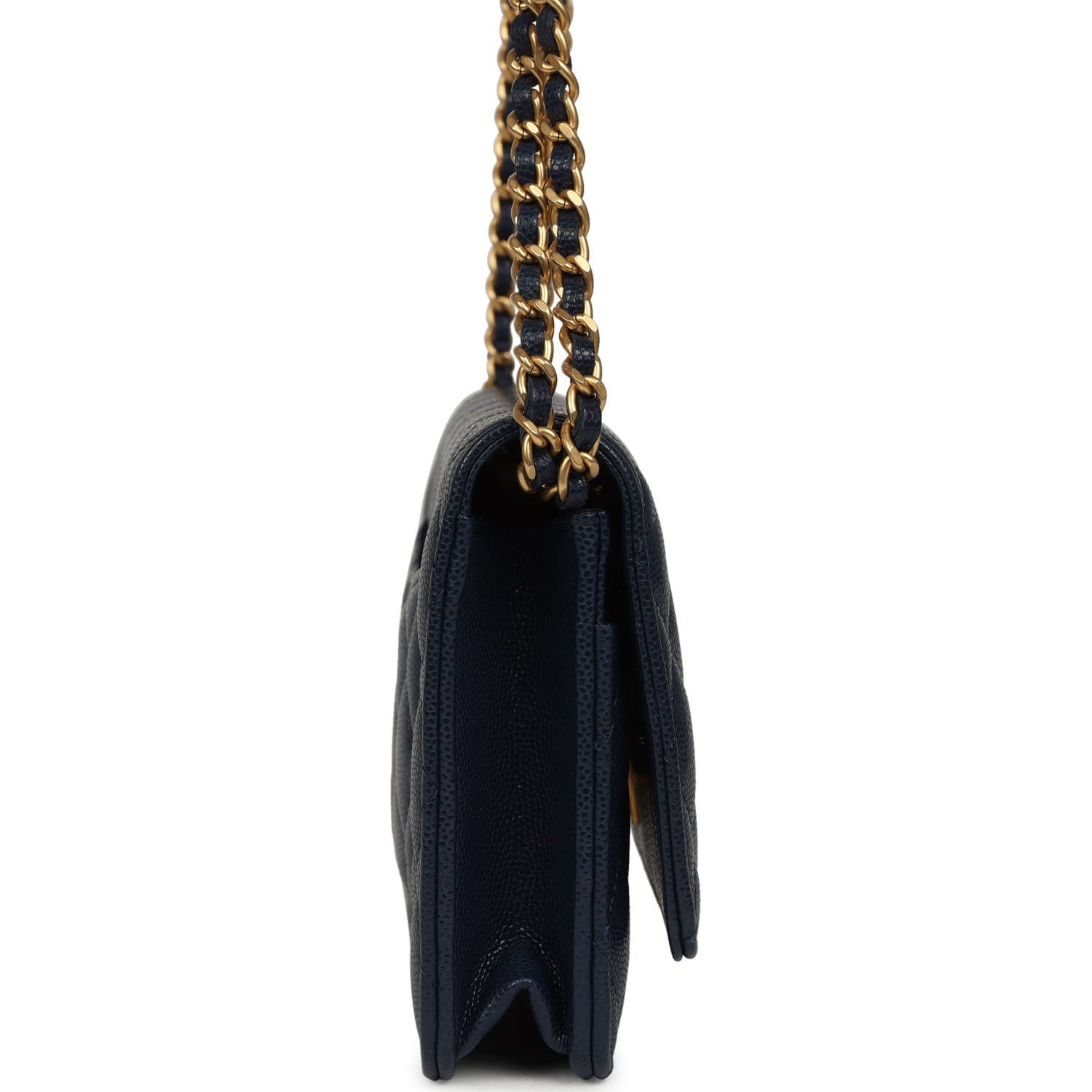 Chanel "Twist Your Buttons" Wallet On Chain WOC Navy Blue Shiny Caviar Antique Gold Hardware