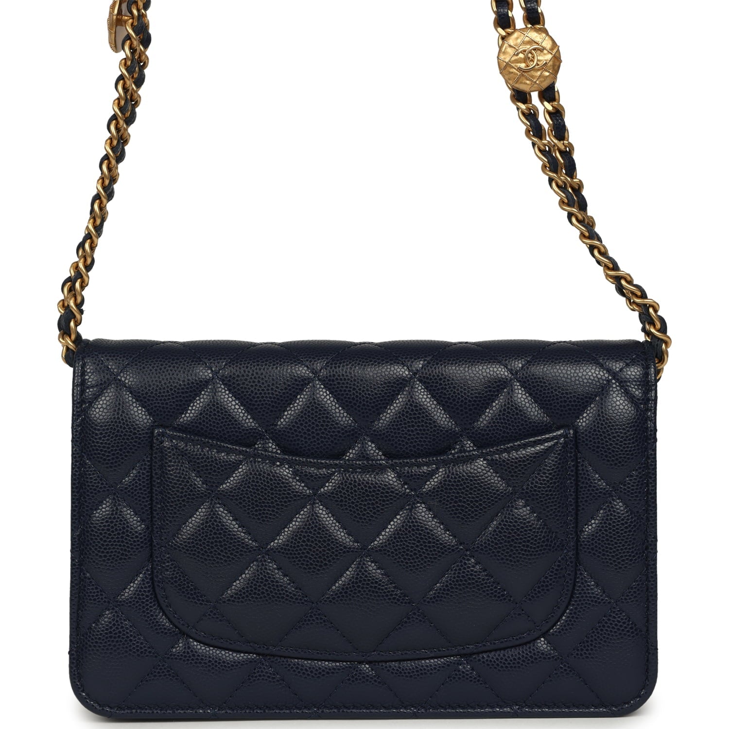 Chanel "Twist Your Buttons" Wallet On Chain WOC Navy Blue Shiny Caviar Antique Gold Hardware