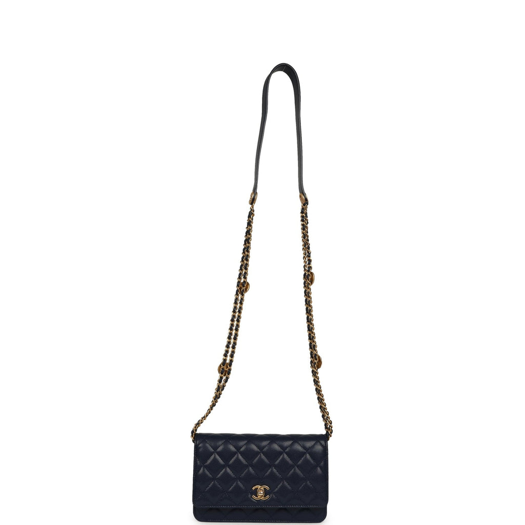 Chanel "Twist Your Buttons" Wallet On Chain WOC Navy Blue Shiny Caviar Antique Gold Hardware