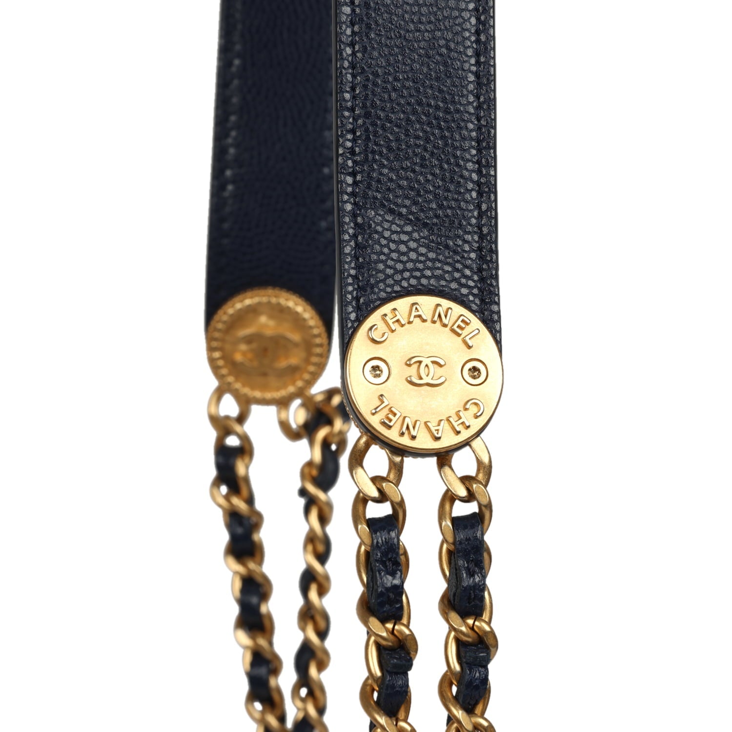 Chanel "Twist Your Buttons" Wallet On Chain WOC Navy Blue Shiny Caviar Antique Gold Hardware