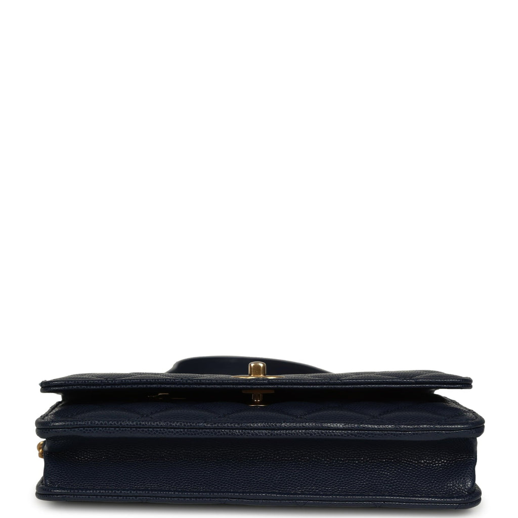Chanel "Twist Your Buttons" Wallet On Chain WOC Navy Blue Shiny Caviar Antique Gold Hardware
