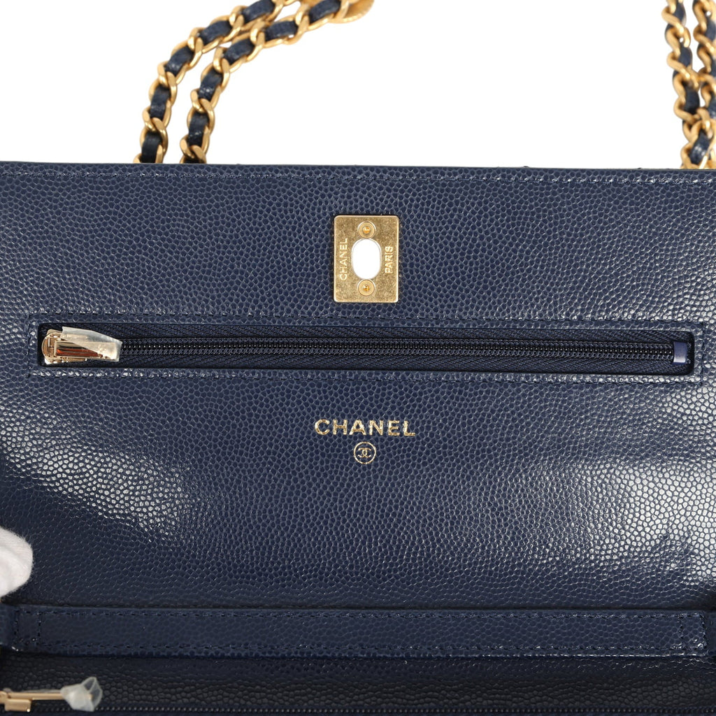Chanel "Twist Your Buttons" Wallet On Chain WOC Navy Blue Shiny Caviar Antique Gold Hardware