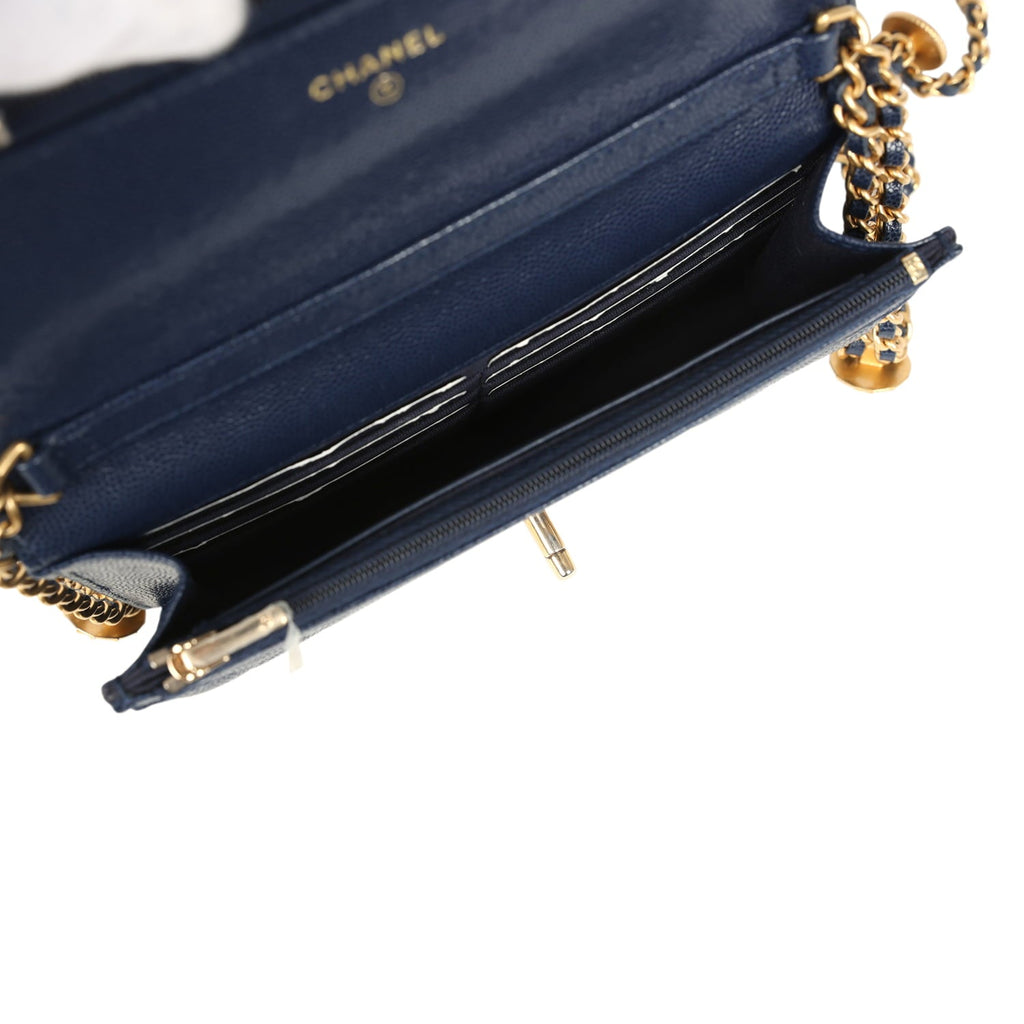 Chanel "Twist Your Buttons" Wallet On Chain WOC Navy Blue Shiny Caviar Antique Gold Hardware