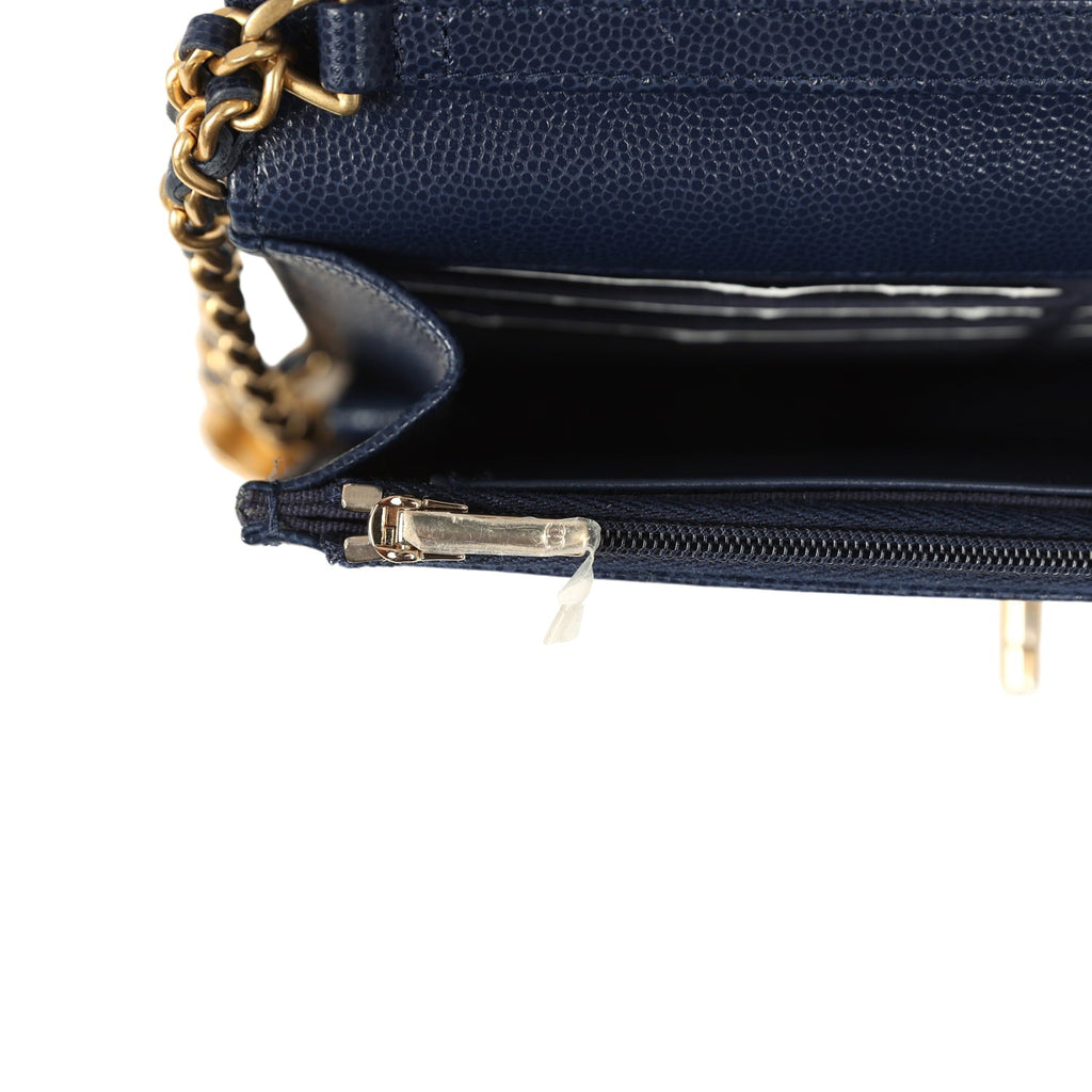 Chanel "Twist Your Buttons" Wallet On Chain WOC Navy Blue Shiny Caviar Antique Gold Hardware