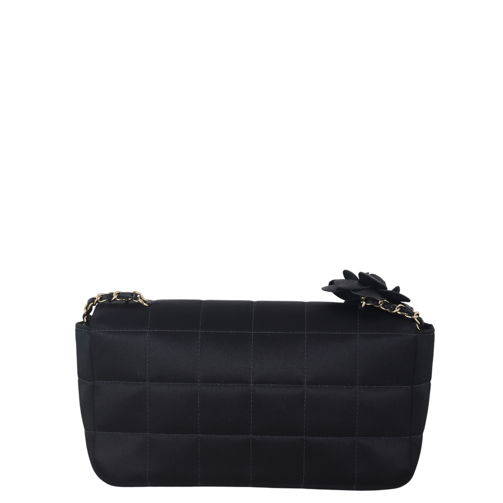 Chanel Camellia Satin Chocolate Bar Flap Bag Mini