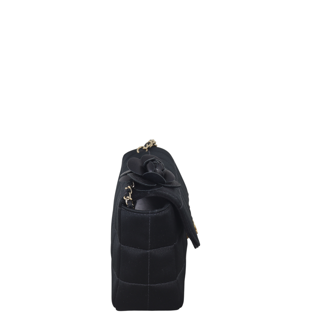 Chanel Camellia Satin Chocolate Bar Flap Bag Mini