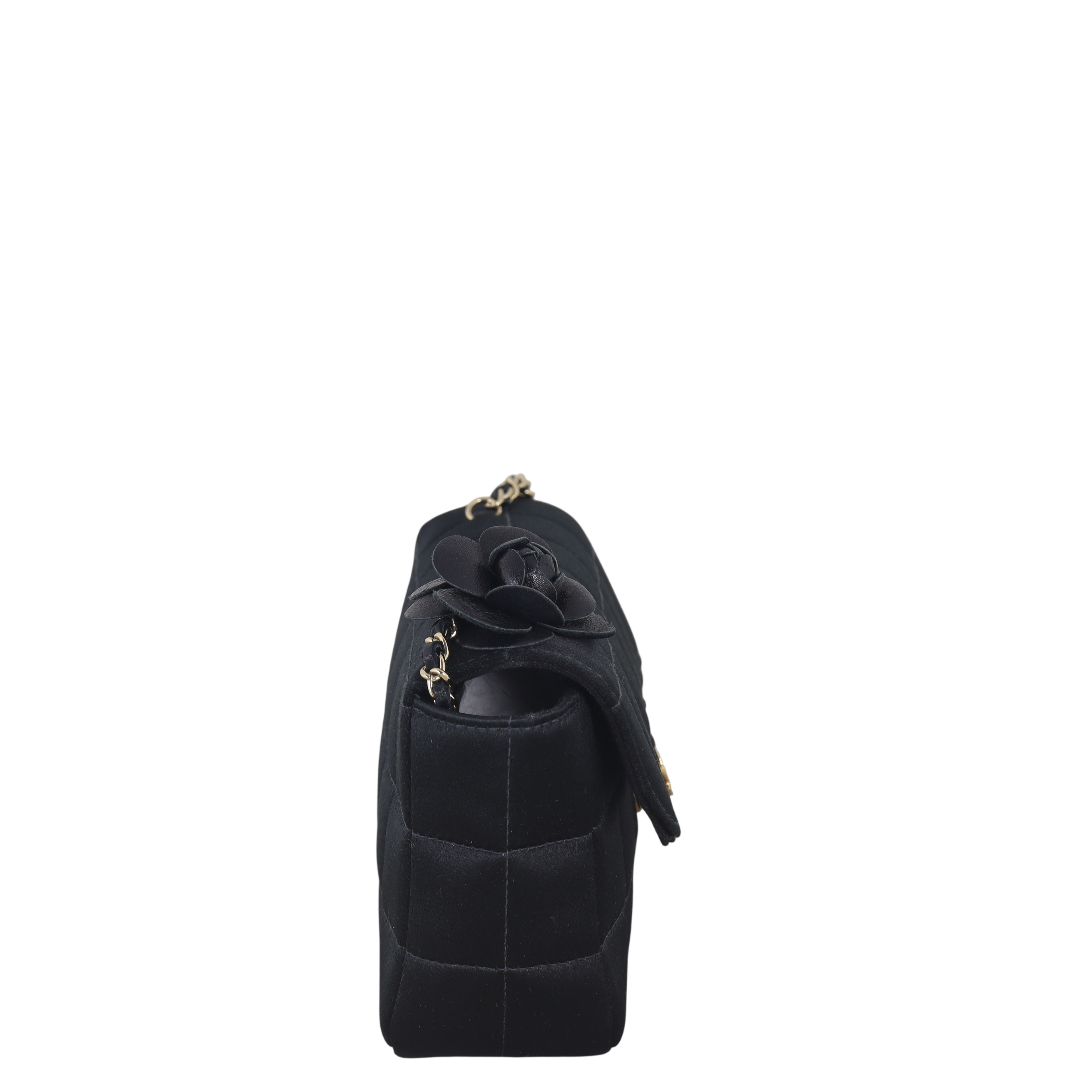 Chanel Camellia Satin Chocolate Bar Flap Bag Mini