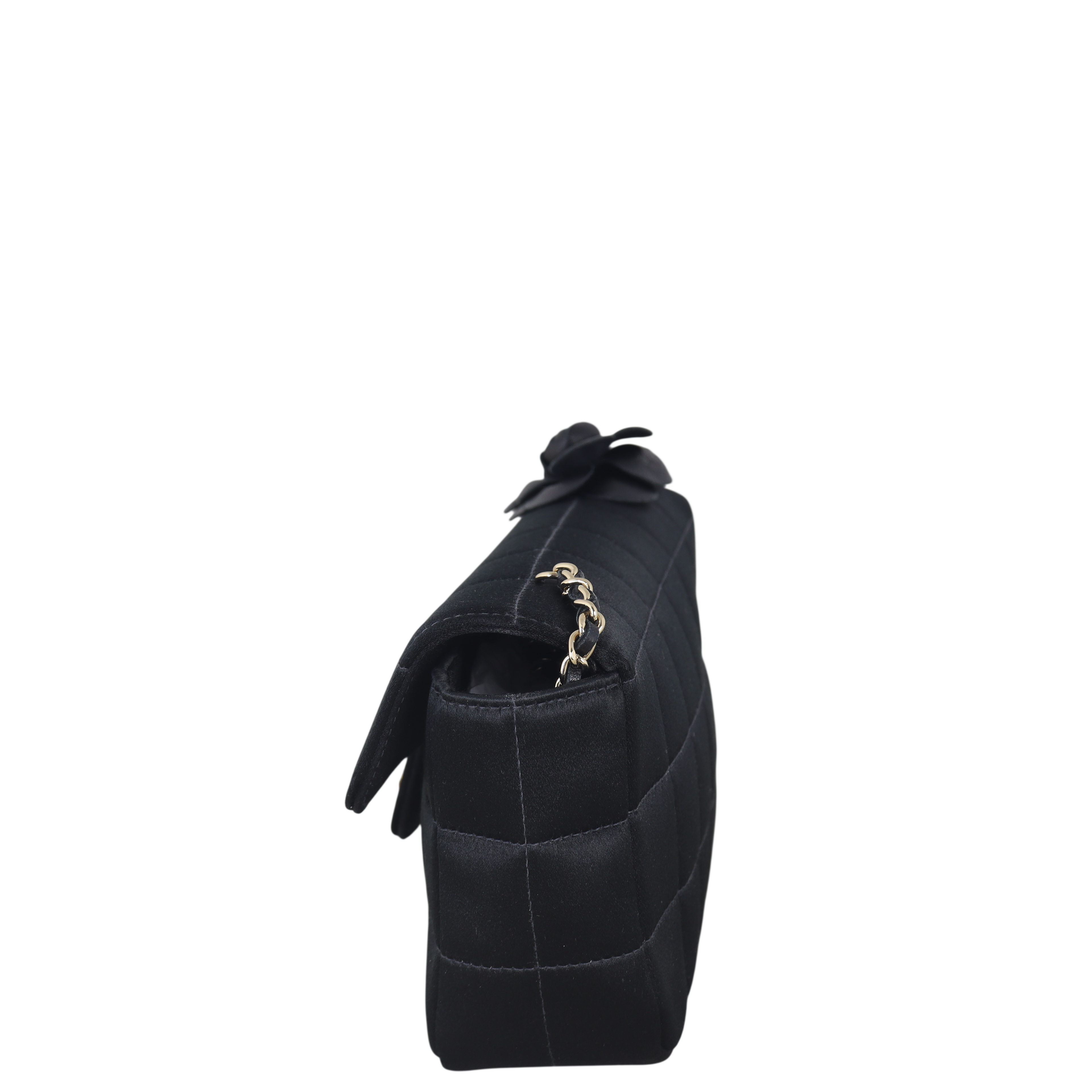 Chanel Camellia Satin Chocolate Bar Flap Bag Mini