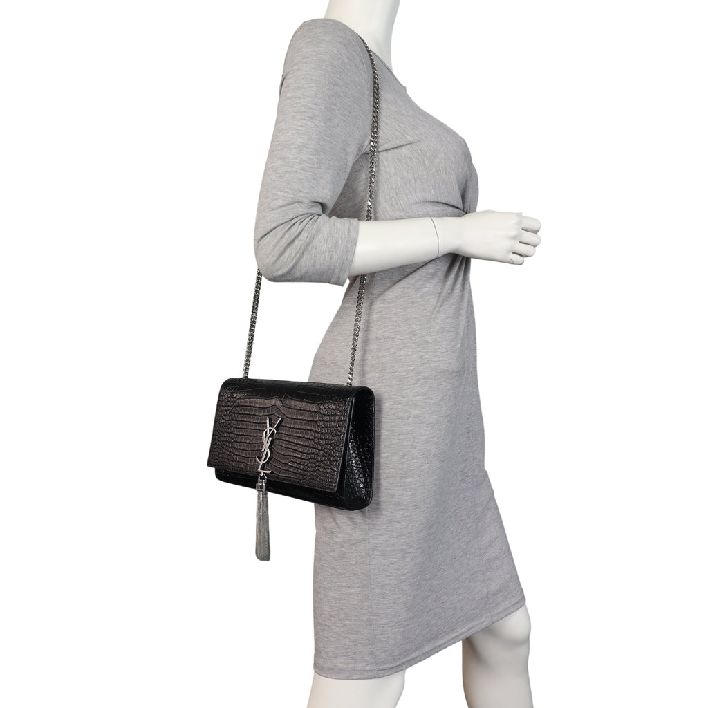 Saint Laurent Kate Tassel Chain Bag Medium Croc-Embossed