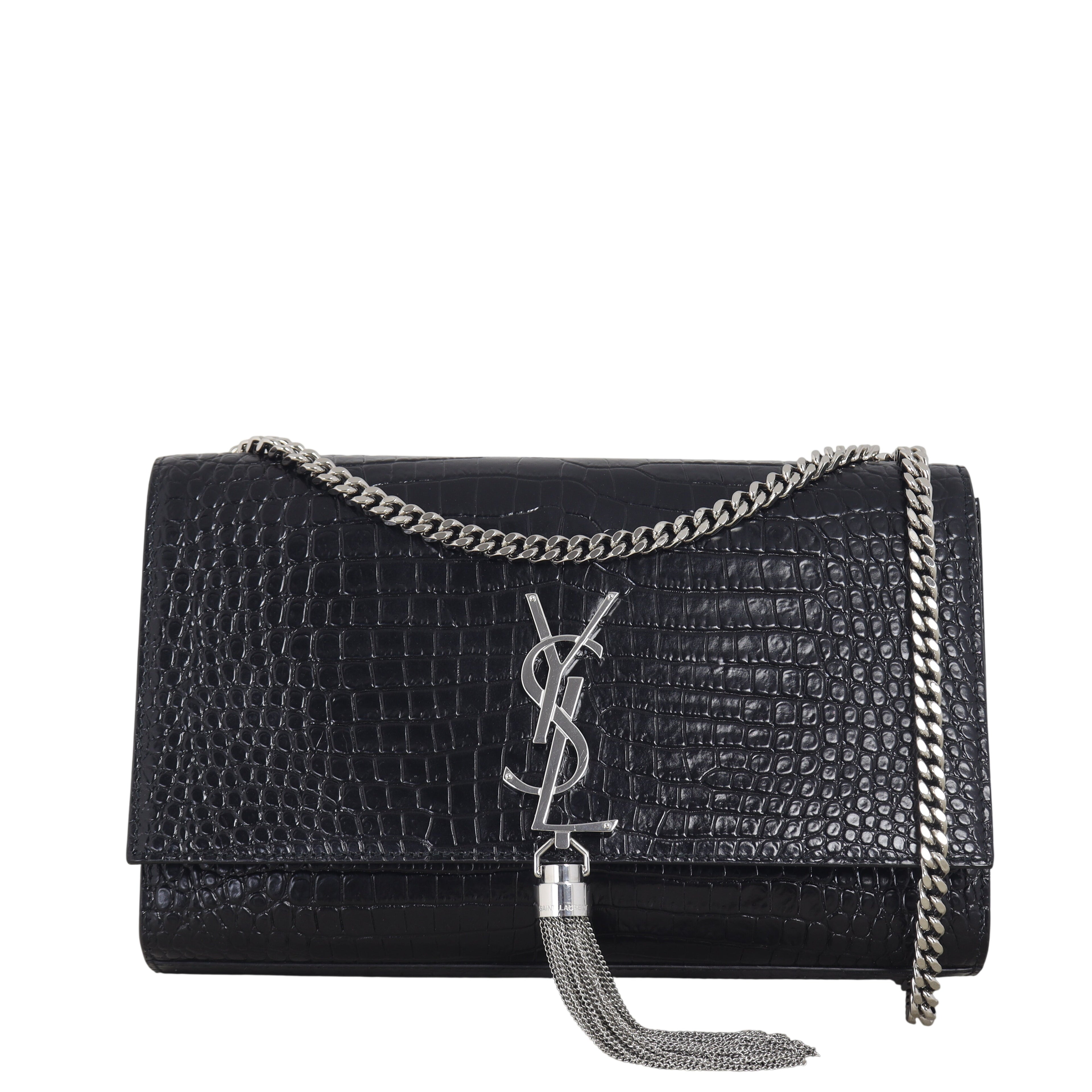Saint Laurent Kate Tassel Chain Bag Medium Croc-Embossed