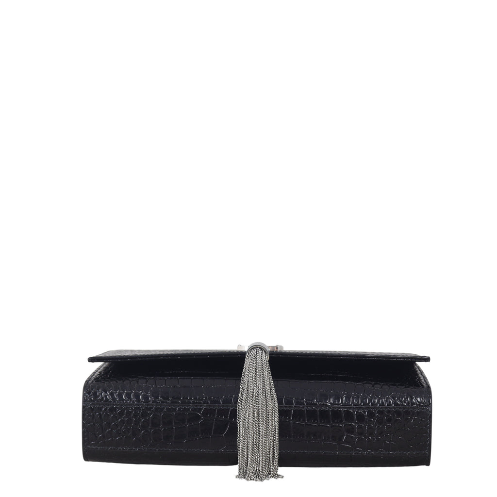 Saint Laurent Kate Tassel Chain Bag Medium Croc-Embossed