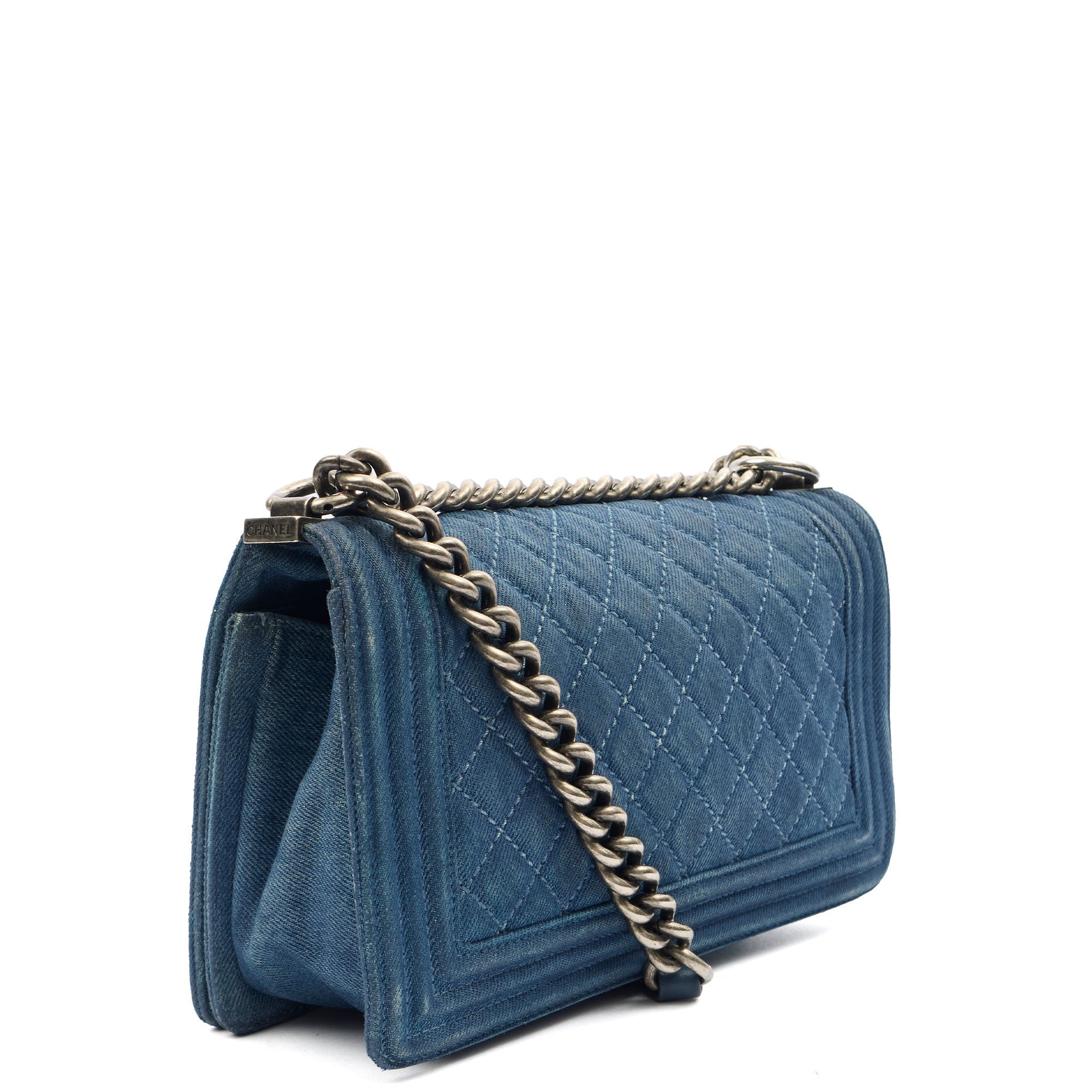 Chanel Shoulder Bag Boy - Medium in Blue, Fabric