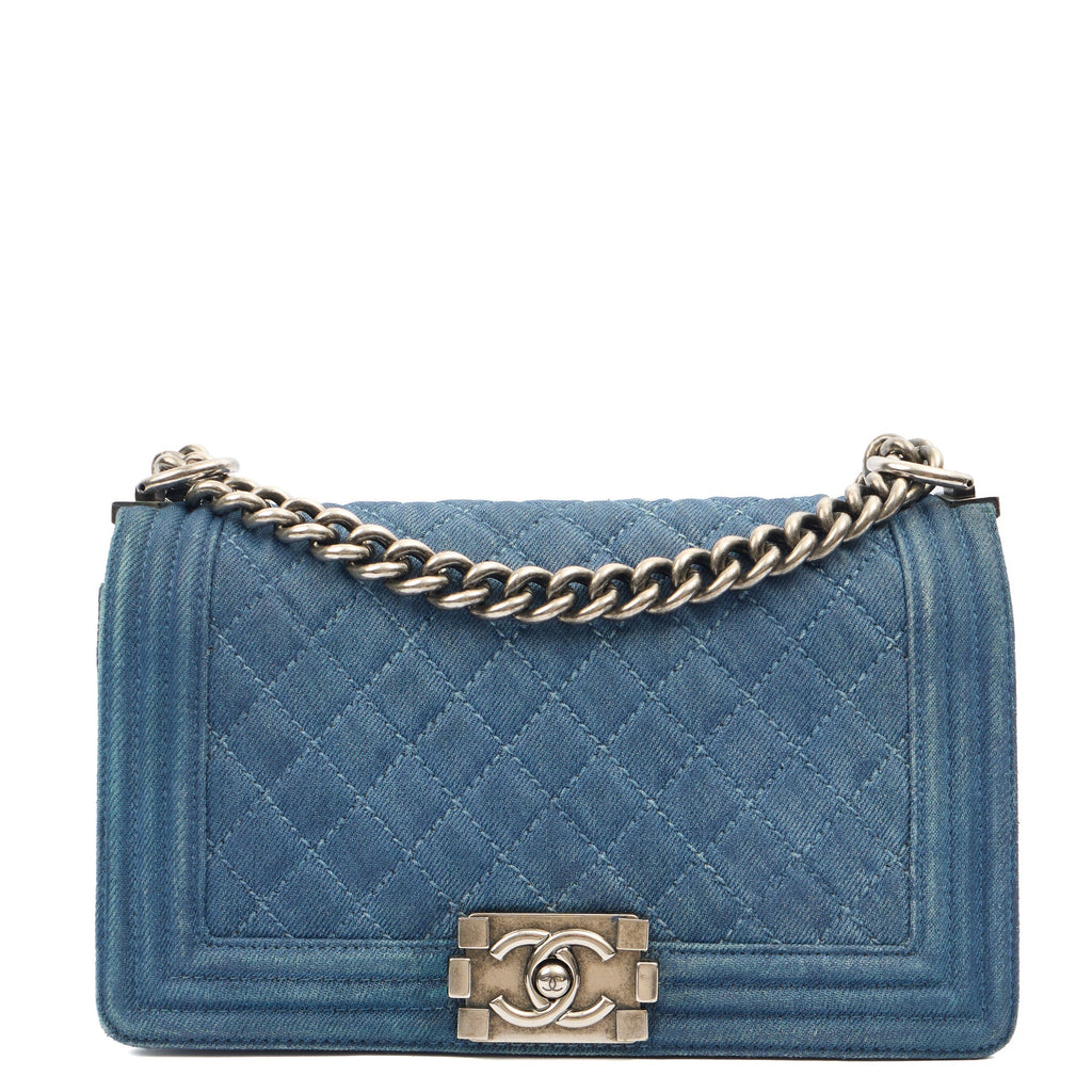 Chanel Shoulder Bag Boy - Medium in Blue, Fabric