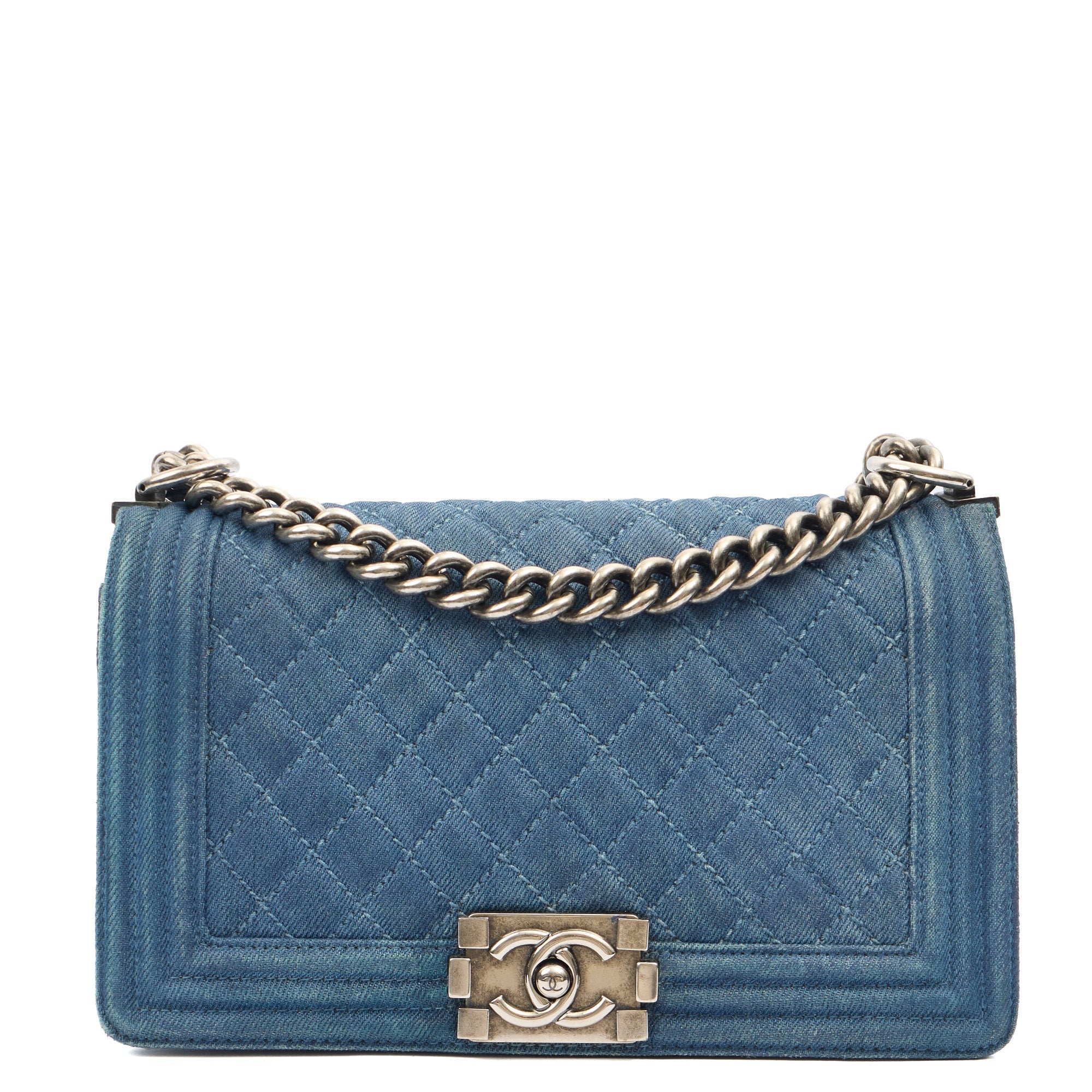 Chanel Shoulder Bag Boy - Medium in Blue, Fabric