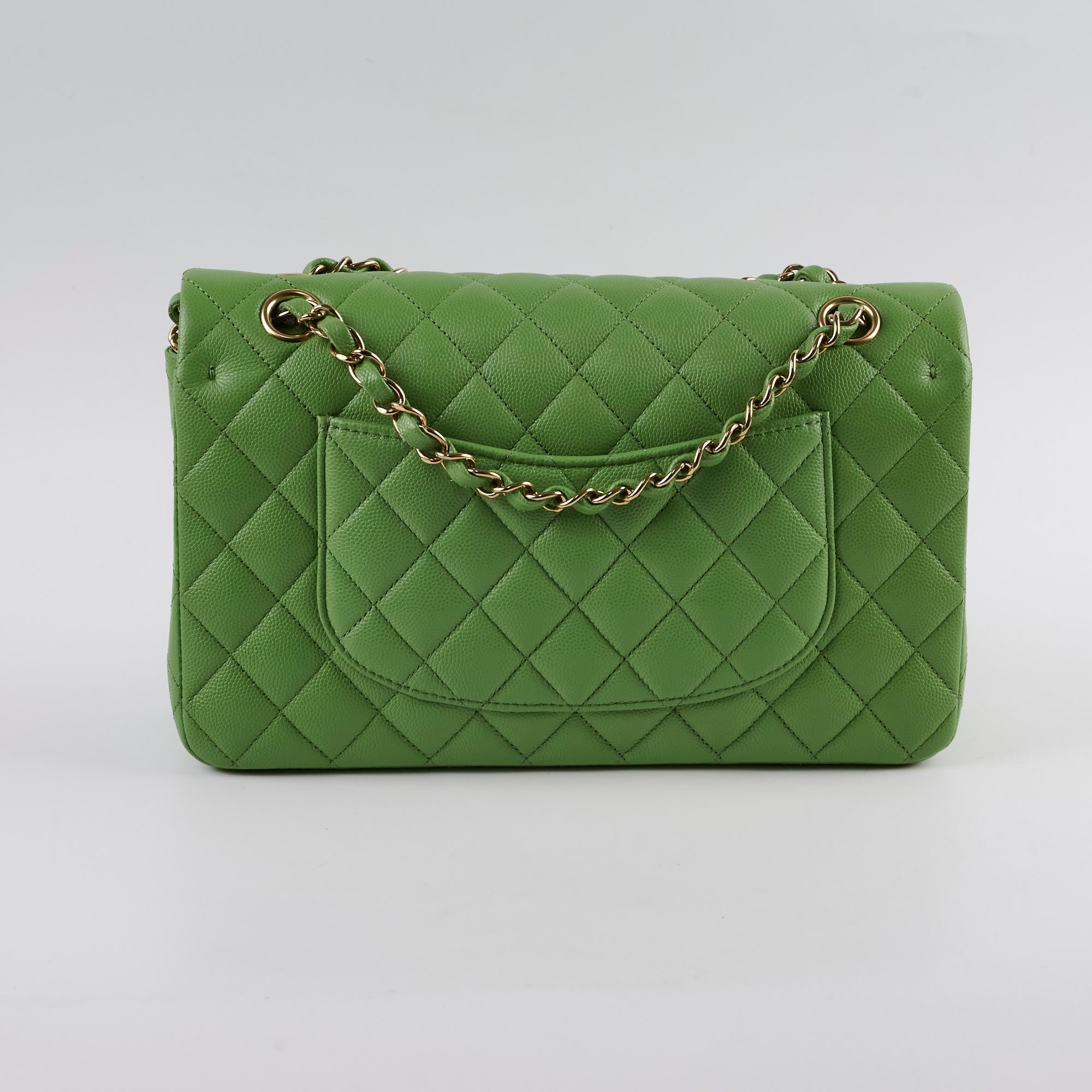 Chanel Medium/Large Caviar Double Classic Flap Green Microchipped