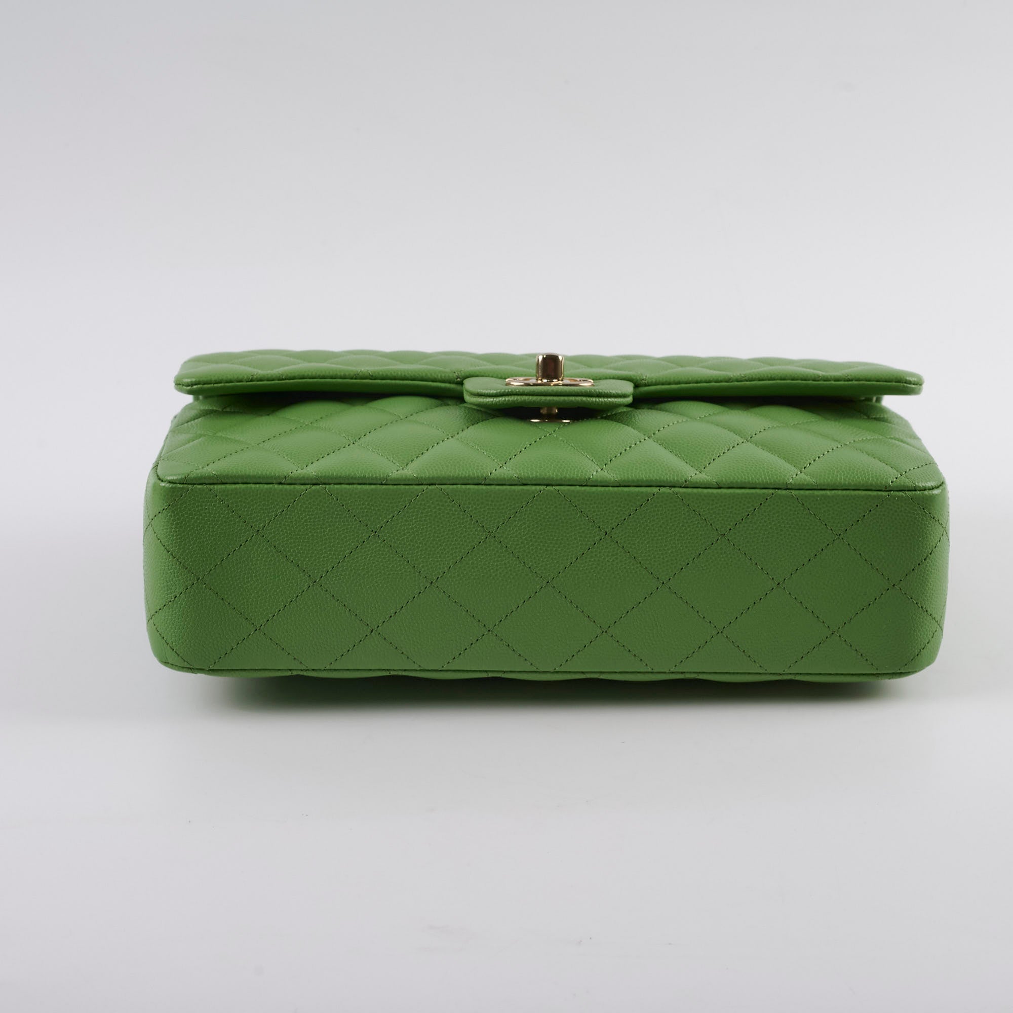 Chanel Medium/Large Caviar Double Classic Flap Green Microchipped