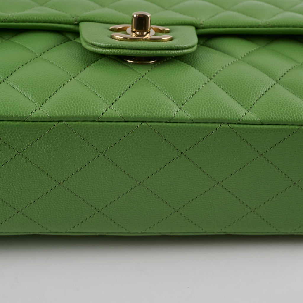 Chanel Medium/Large Caviar Double Classic Flap Green Microchipped