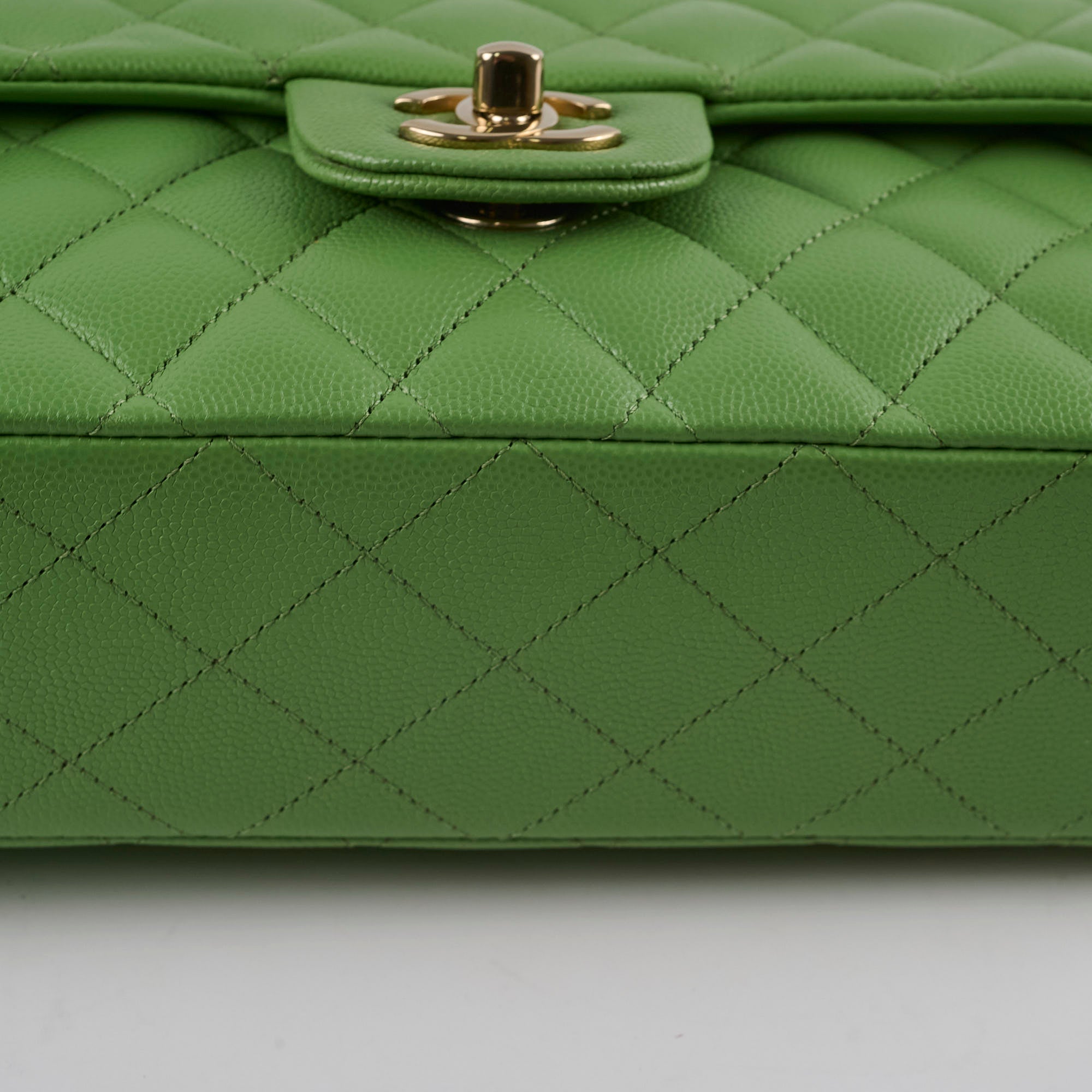 Chanel Medium/Large Caviar Double Classic Flap Green Microchipped