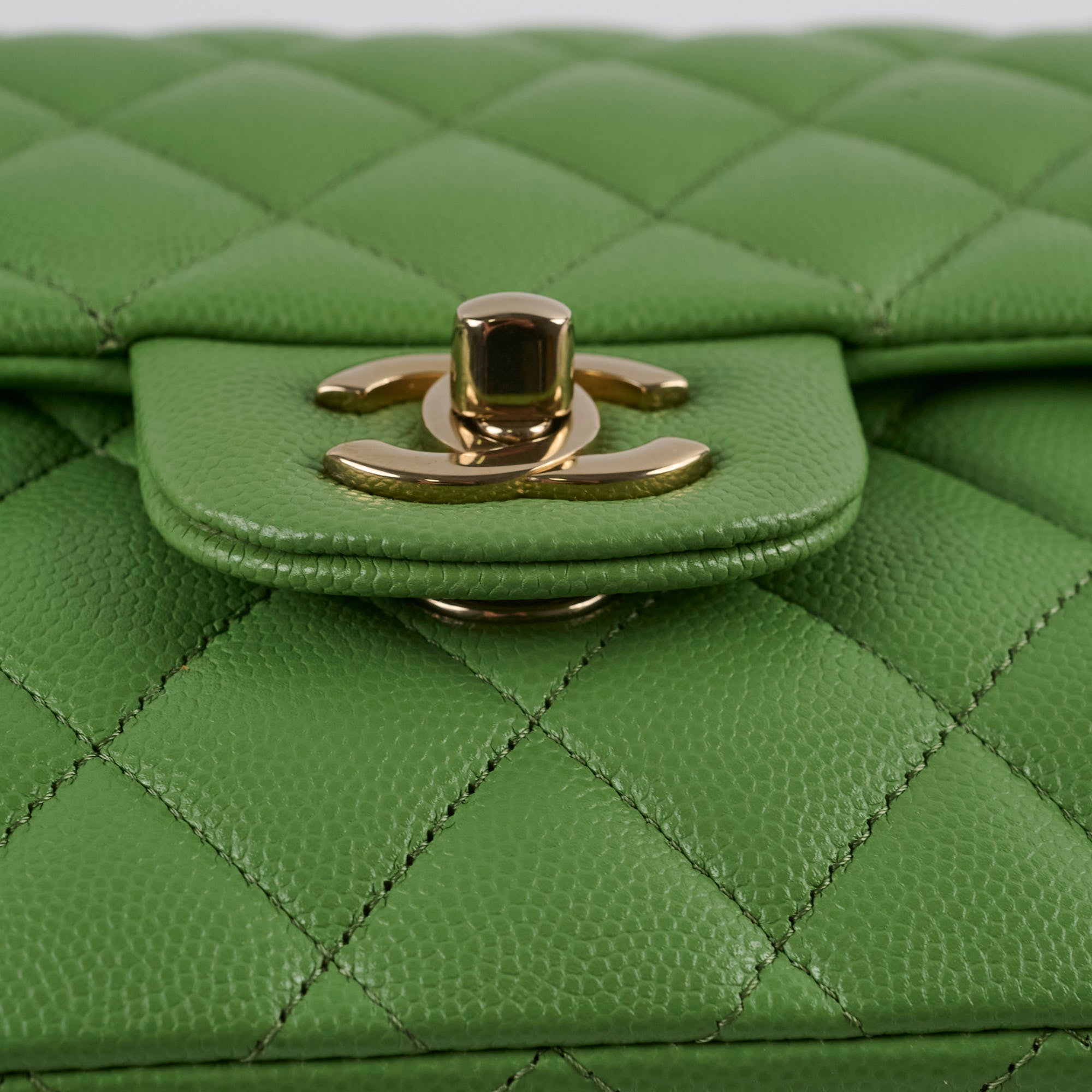 Chanel Medium/Large Caviar Double Classic Flap Green Microchipped