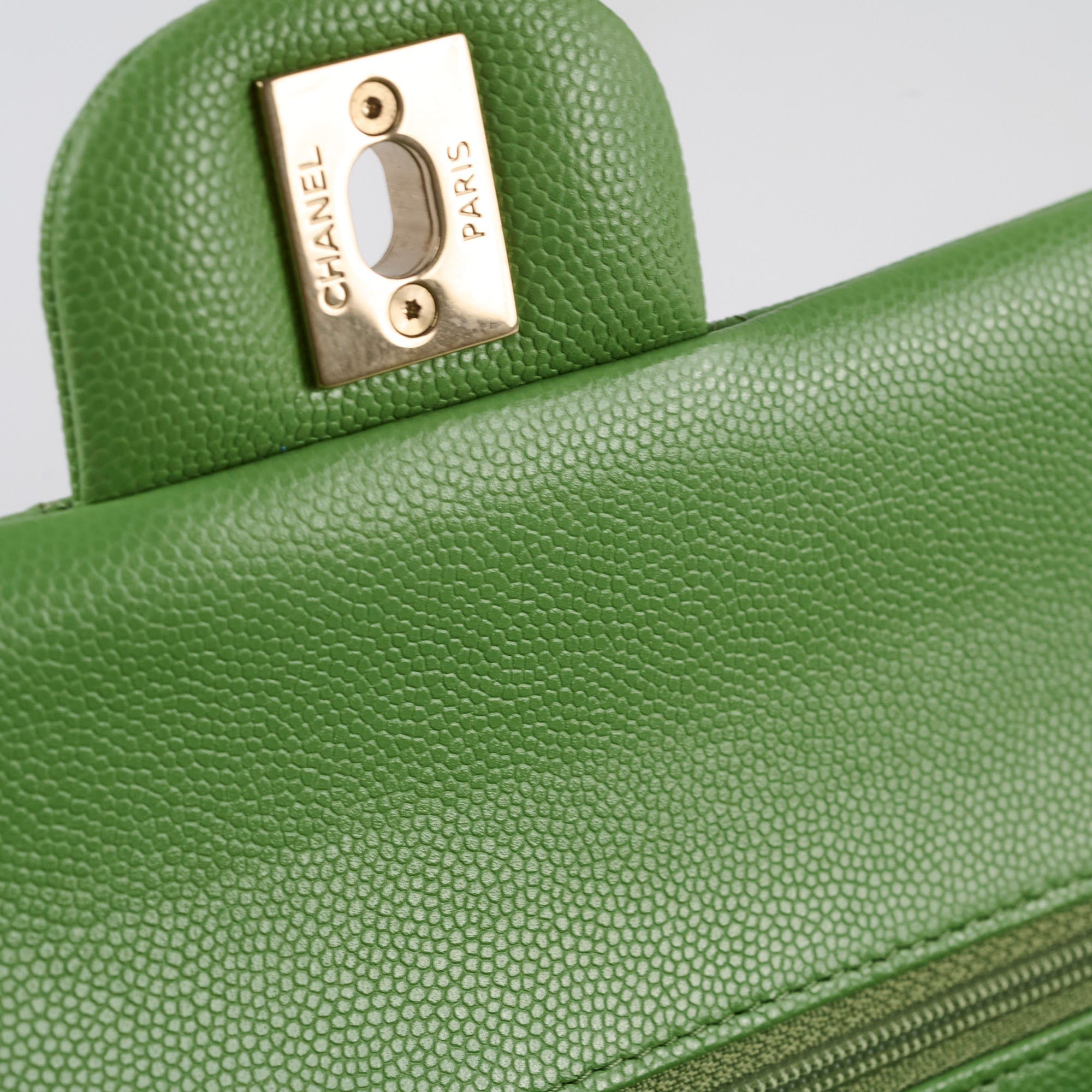 Chanel Medium/Large Caviar Double Classic Flap Green Microchipped