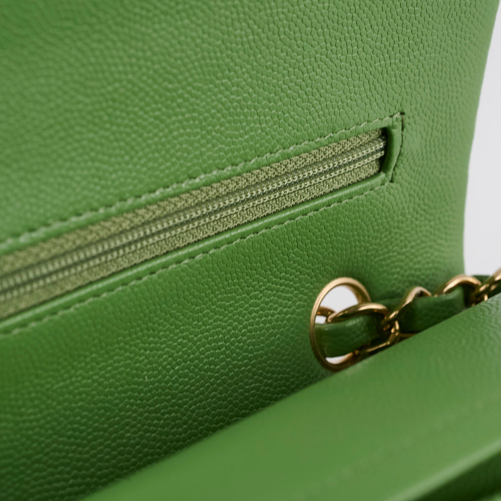 Chanel Medium/Large Caviar Double Classic Flap Green Microchipped
