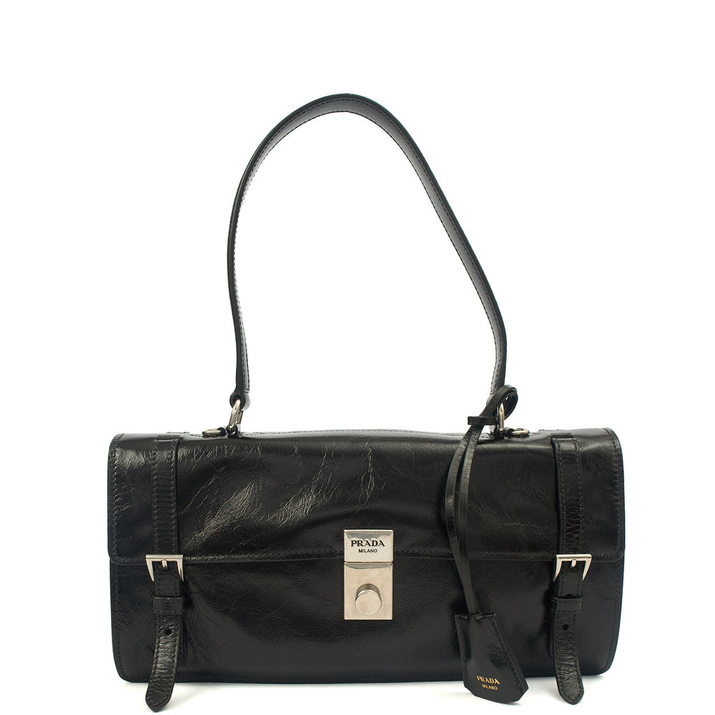 Prada Top Handle Saffiano Soft in Black, Patent Leather