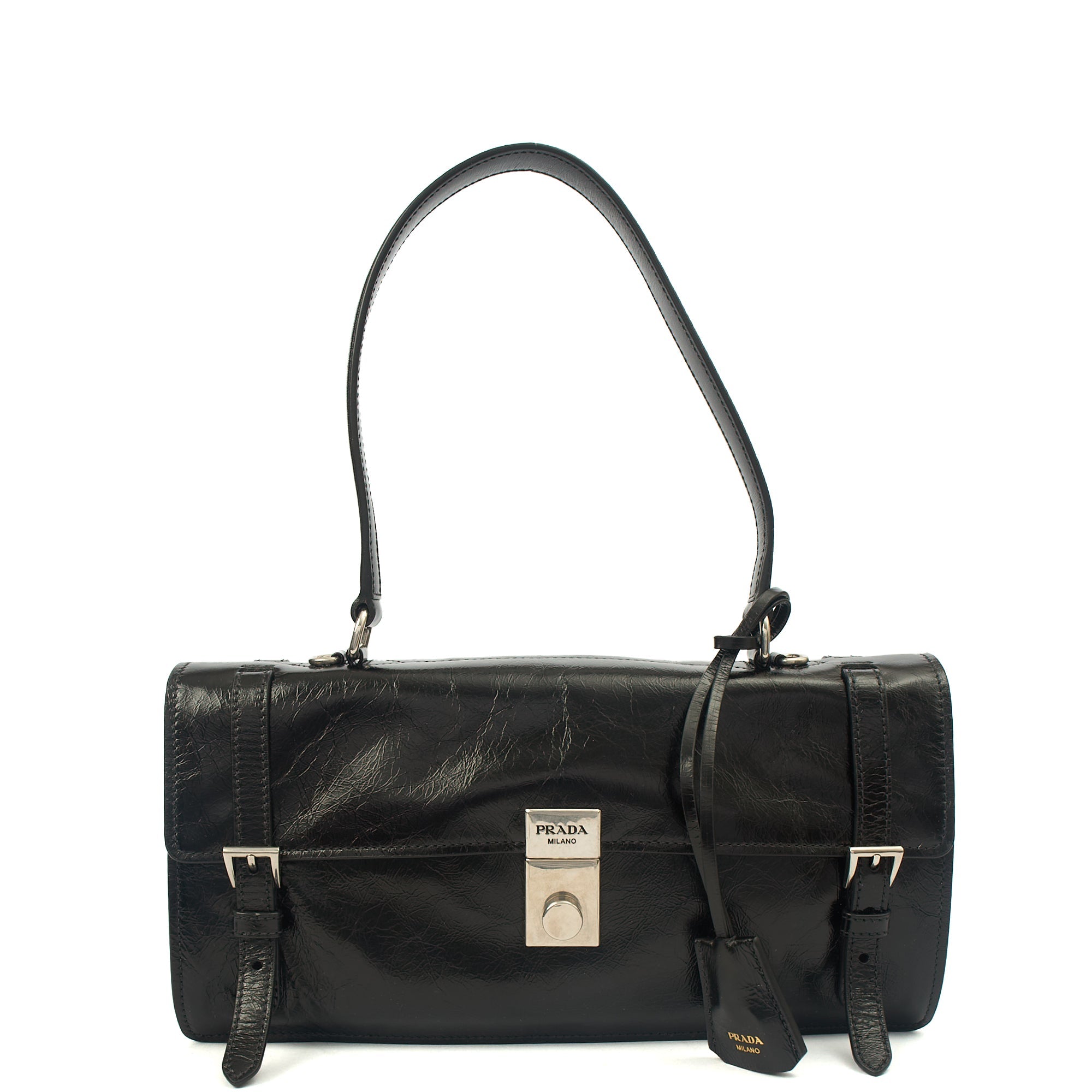 Prada Top Handle Saffiano Soft in Black, Patent Leather