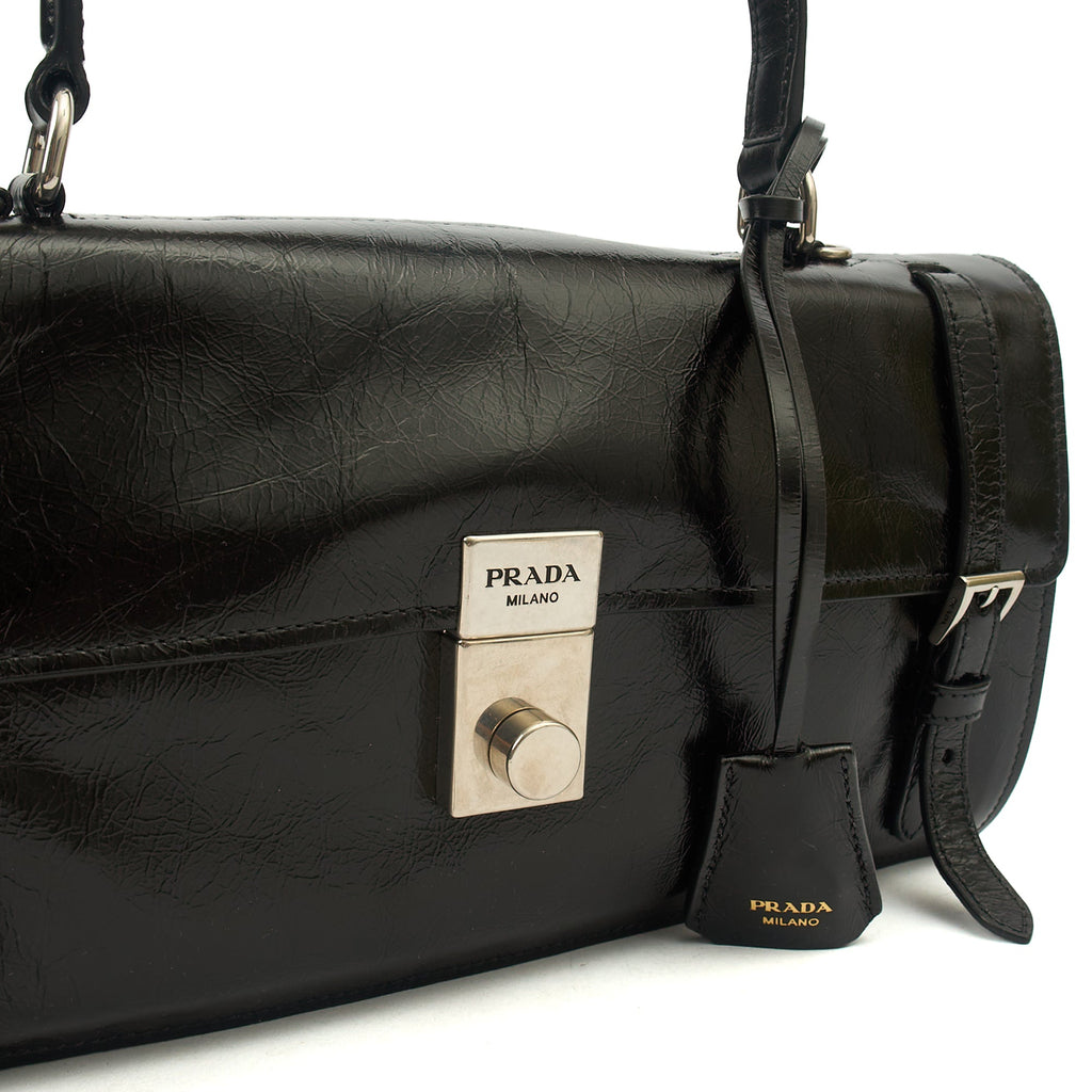Prada Top Handle Saffiano Soft in Black, Patent Leather