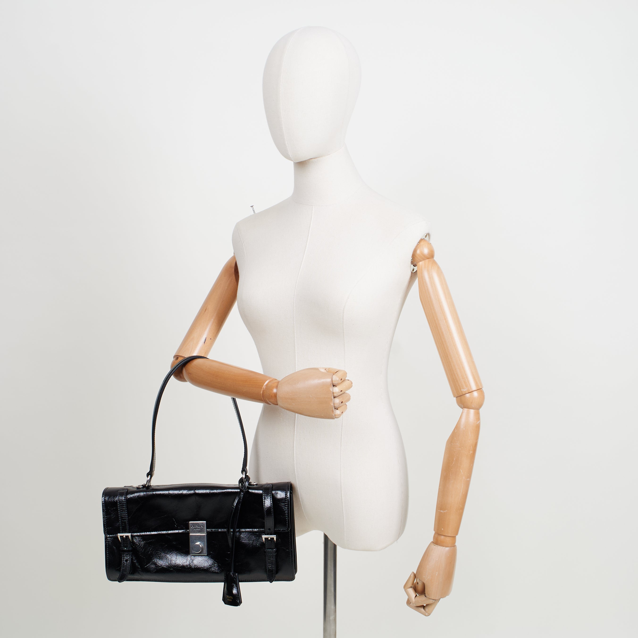Prada Top Handle Saffiano Soft in Black, Patent Leather