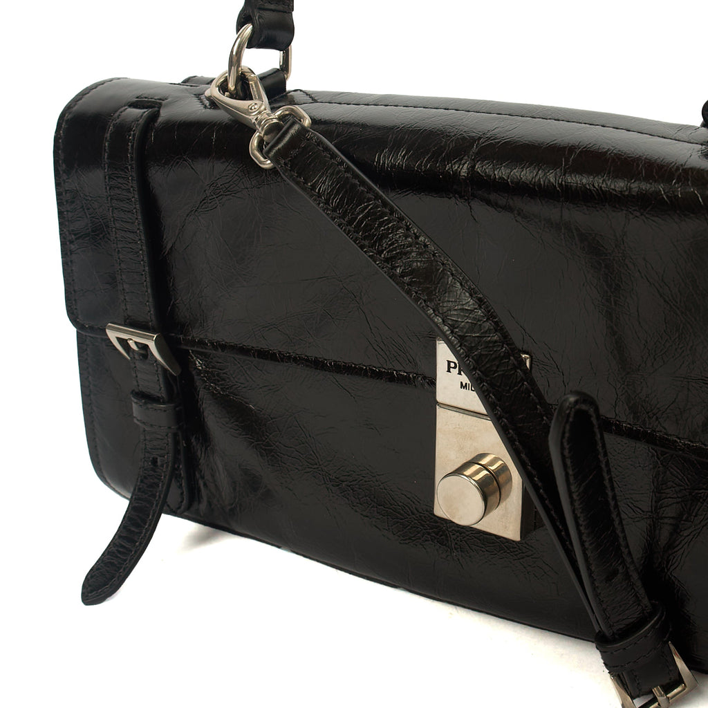 Prada Top Handle Saffiano Soft in Black, Patent Leather