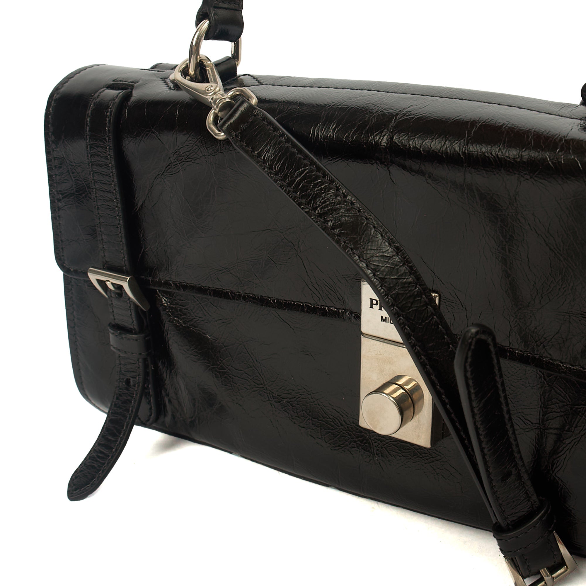 Prada Top Handle Saffiano Soft in Black, Patent Leather