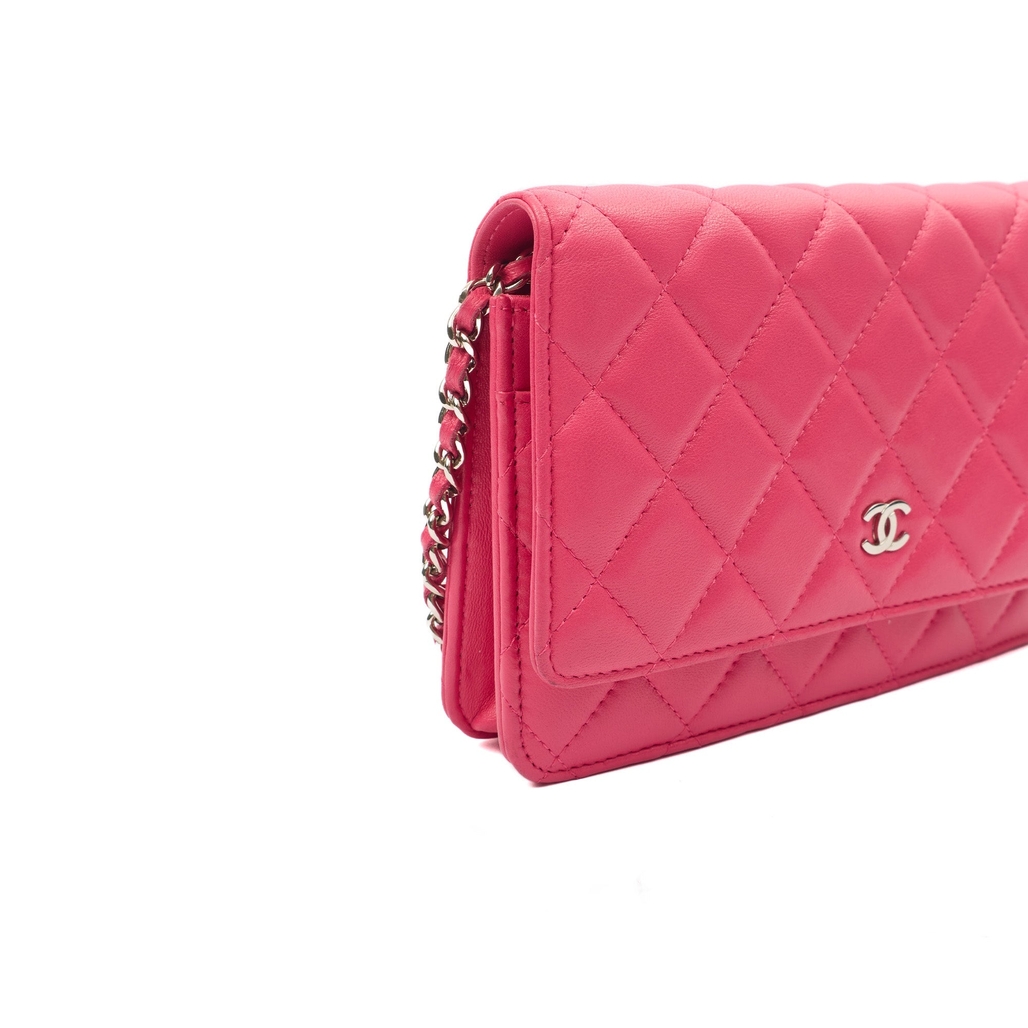 Chanel Cross Body Wallet on Chain in Pink, Lambskin Leather